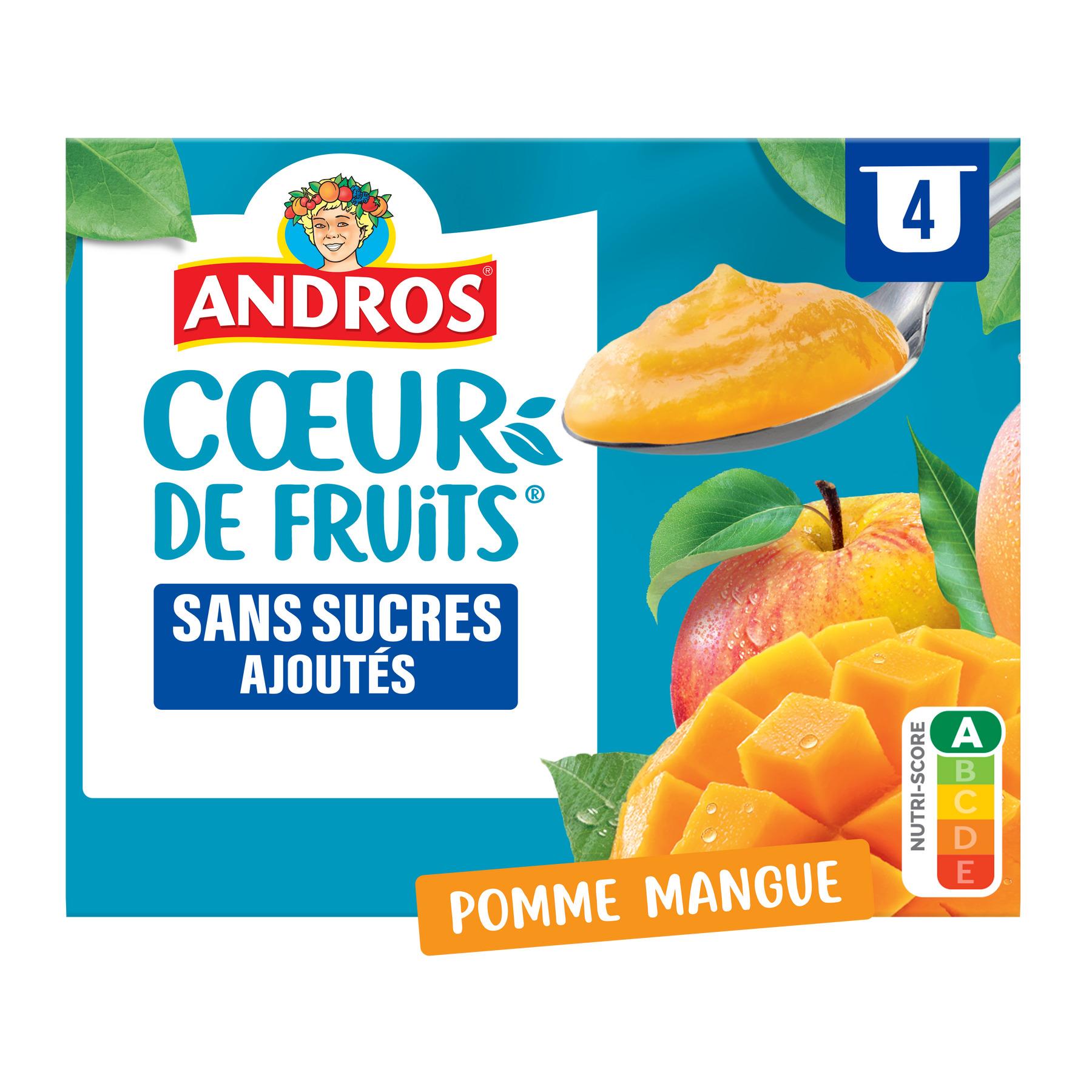 ANDROS Coeur de fruits Compote pomme mangue sans sucres ajoutés 4x97g