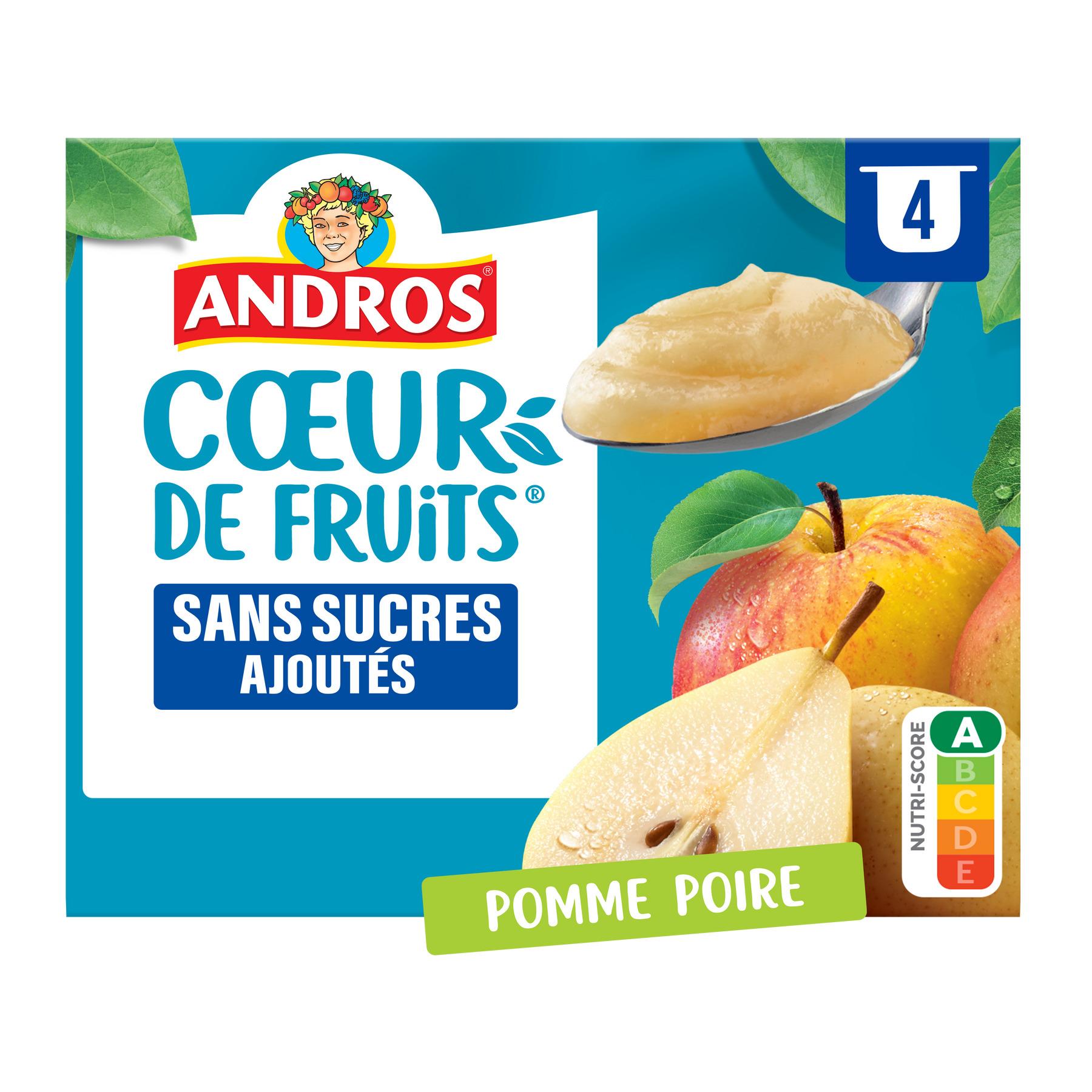 ANDROS Coeur de fruits Coupelles pomme poire sans sucres ajoutés 4x97g