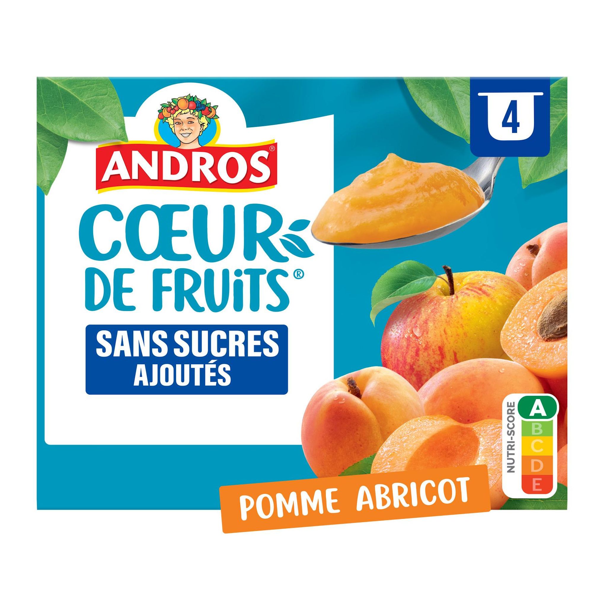 ANDROS Coeur de fruits Coupelles pomme abricot sans sucres ajoutés 4x97g
