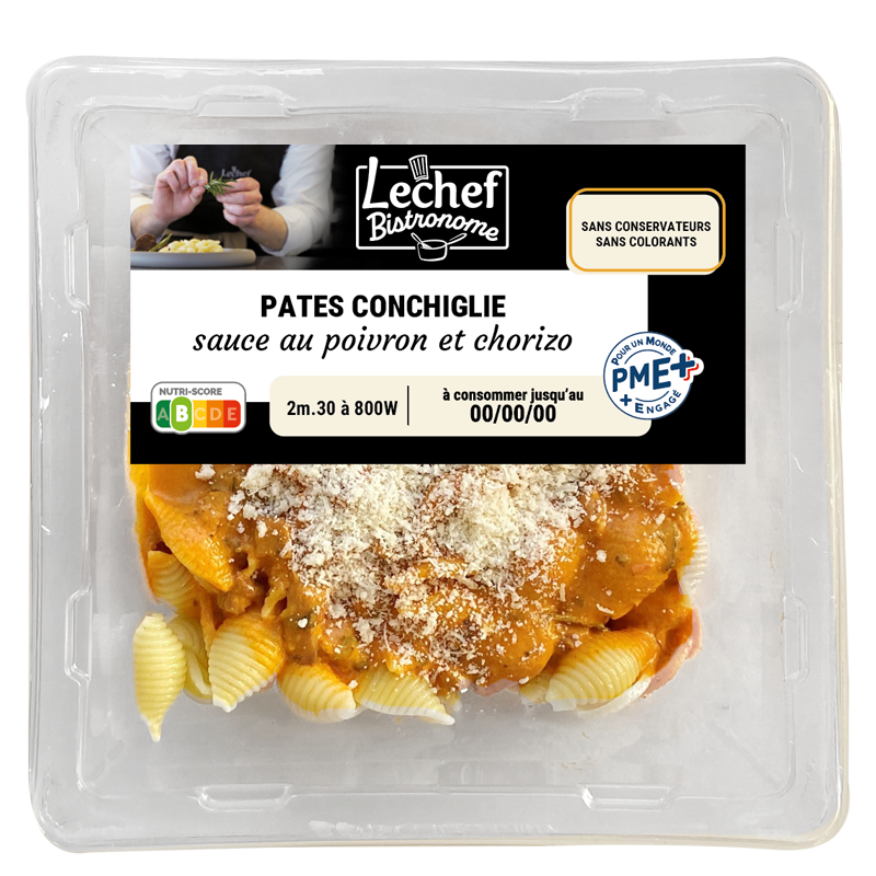 LECHEF Pâtes conchiglie sauce au poivron et chorizo 300g