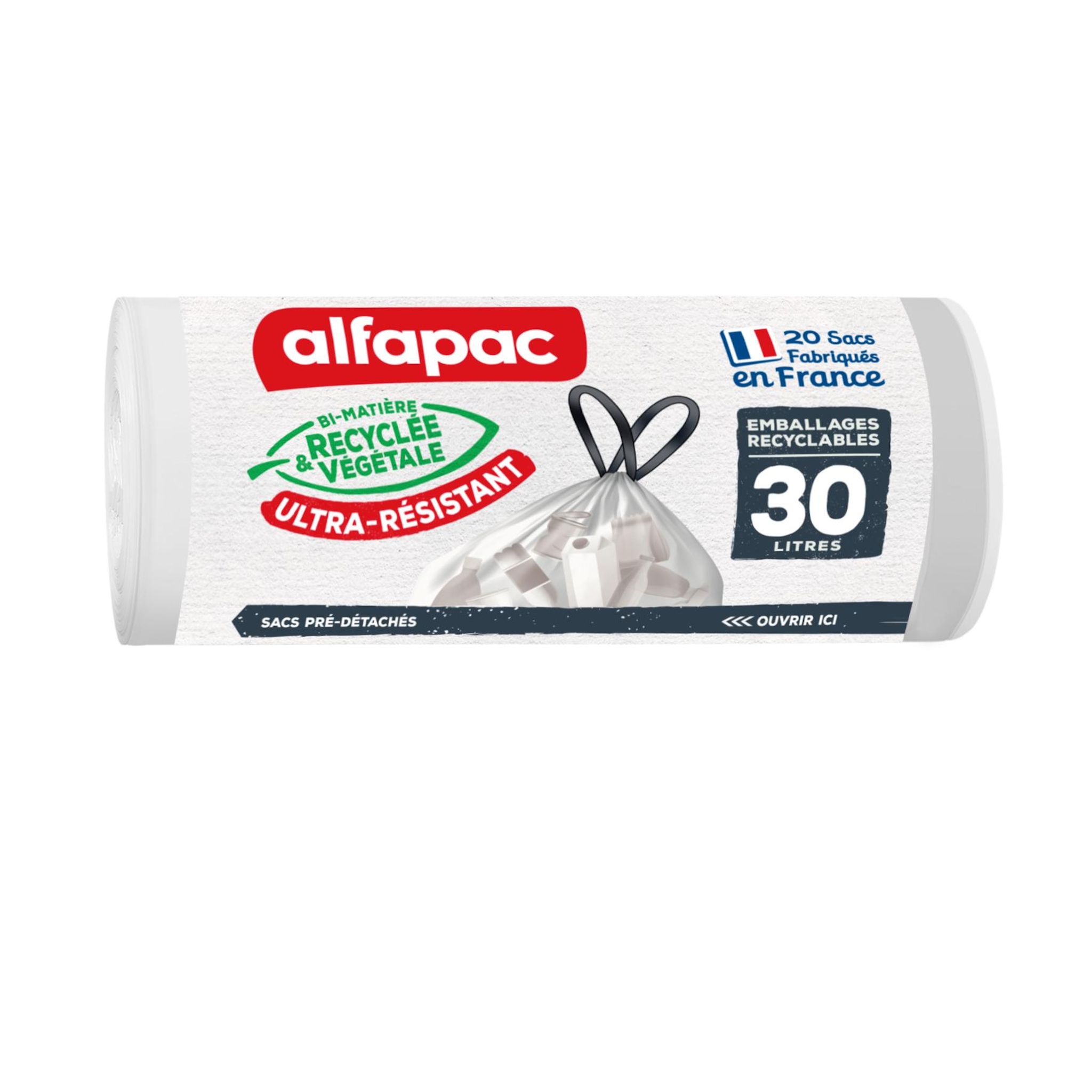 ALFAPAC Sacs poubelle tri des emballages avec liens coulissants 30l 20 sacs