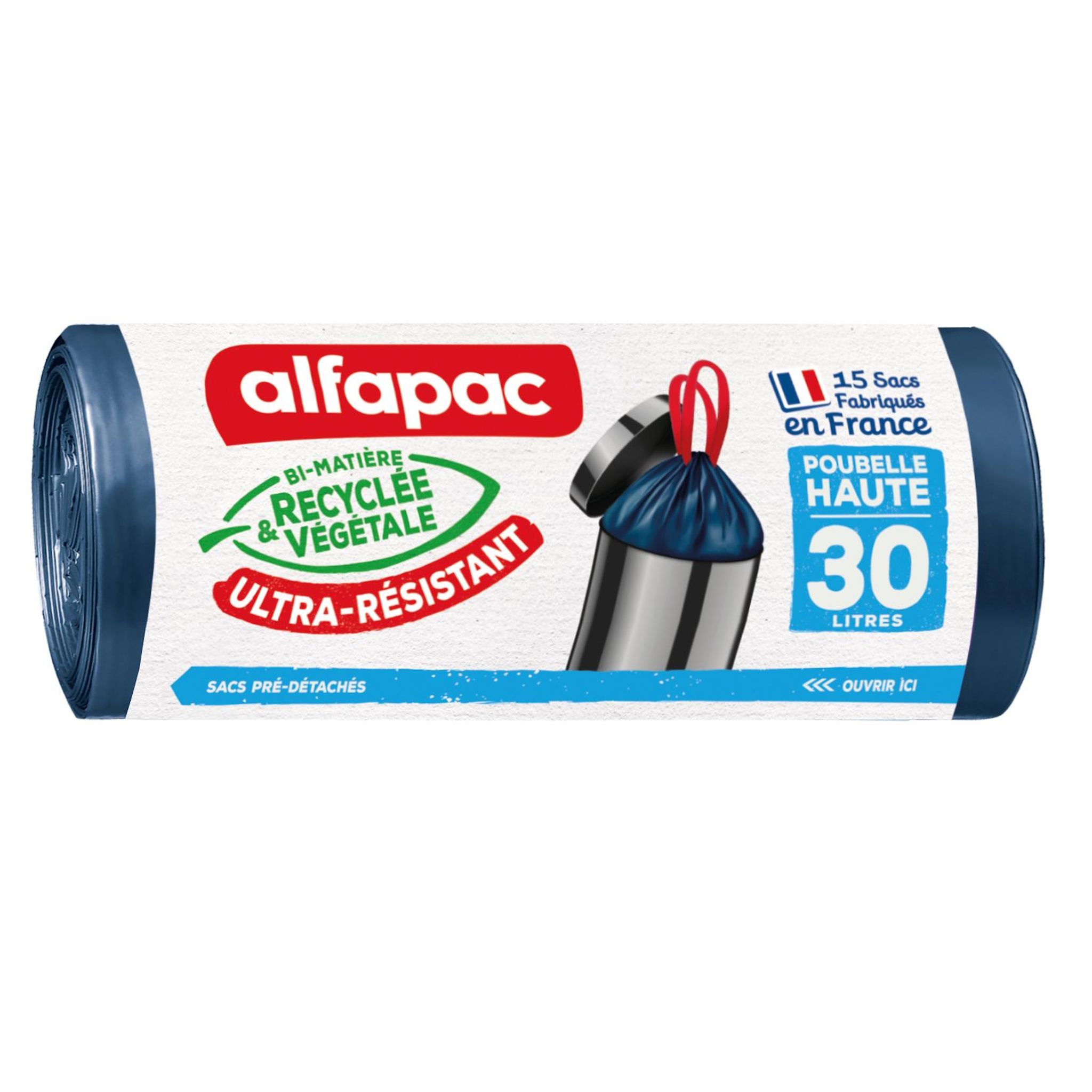 ALFAPAC Sacs poubelle haute avec liens coulissants 30L 15 sacs
