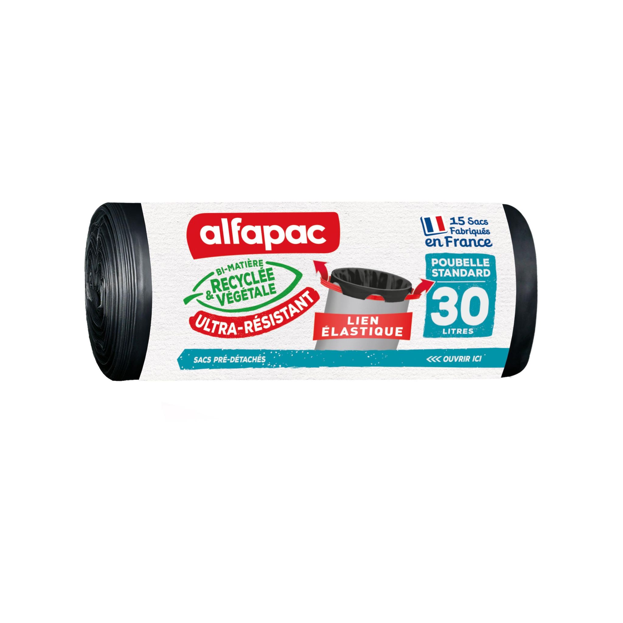 ALFAPAC Sacs poubelle avec liens coulissants 30L 15 sacs