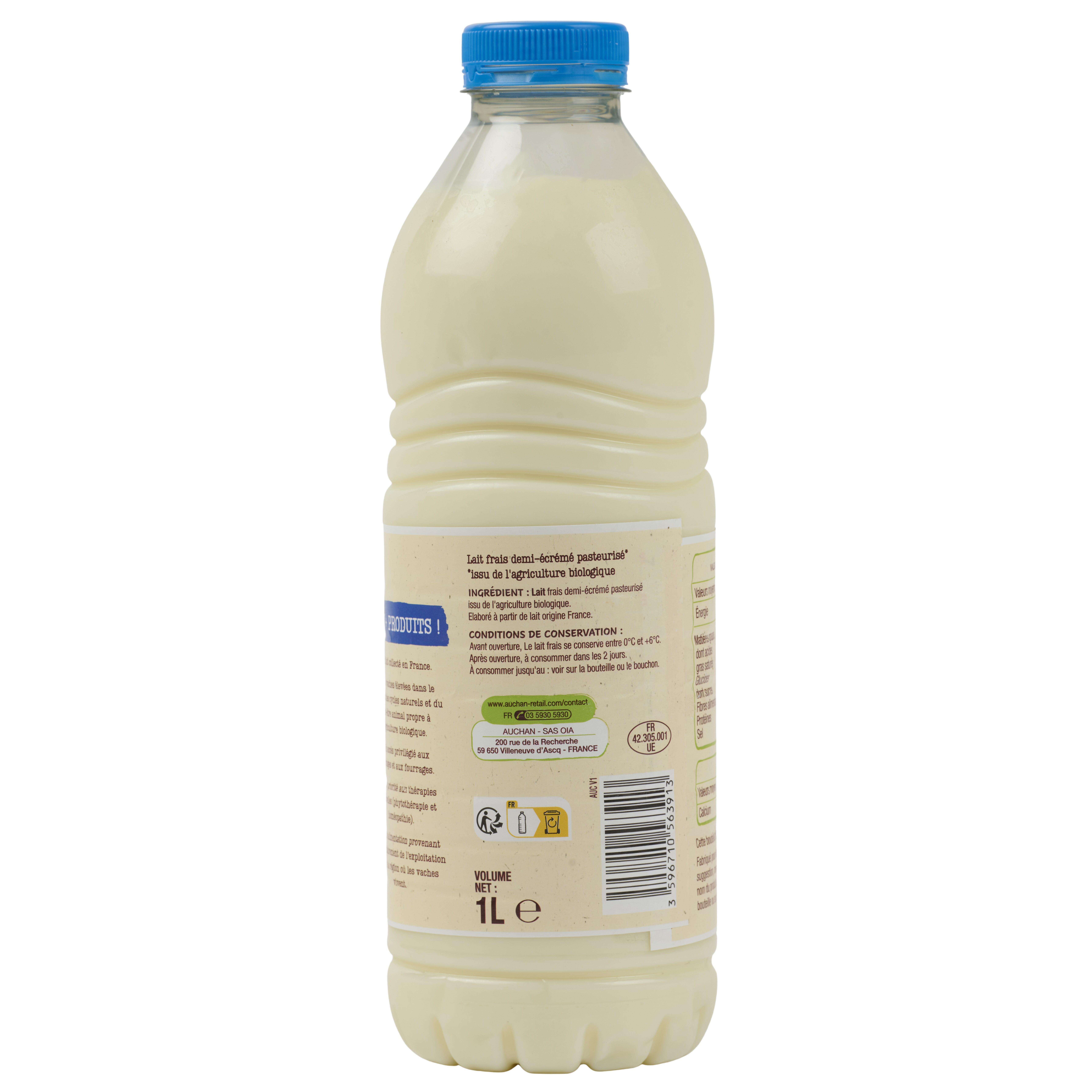 Voir la diapositive 3 : AUCHAN BIO Lait frais pasteurisé demi-écrémé 1l