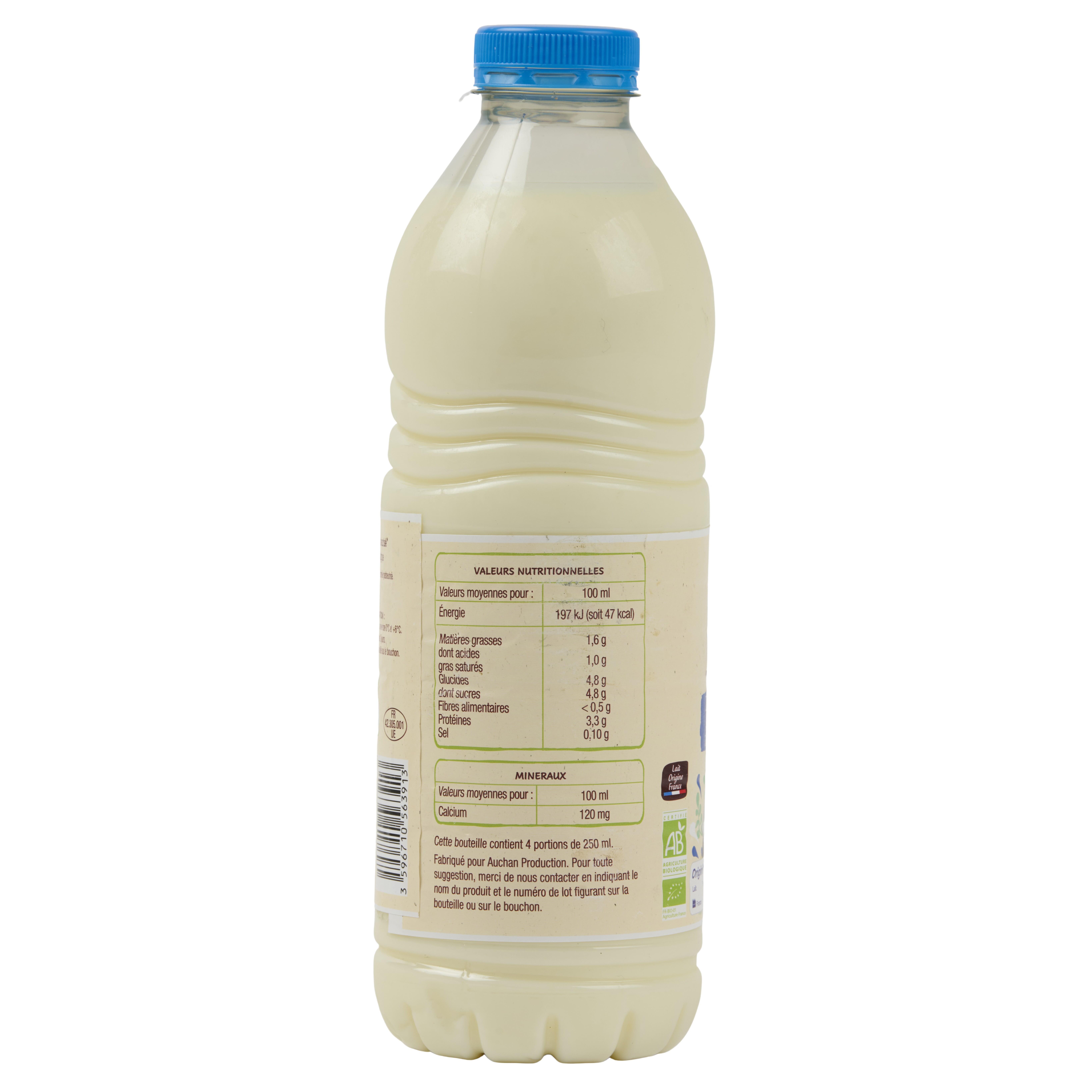Voir la diapositive 4 : AUCHAN BIO Lait frais pasteurisé demi-écrémé 1l