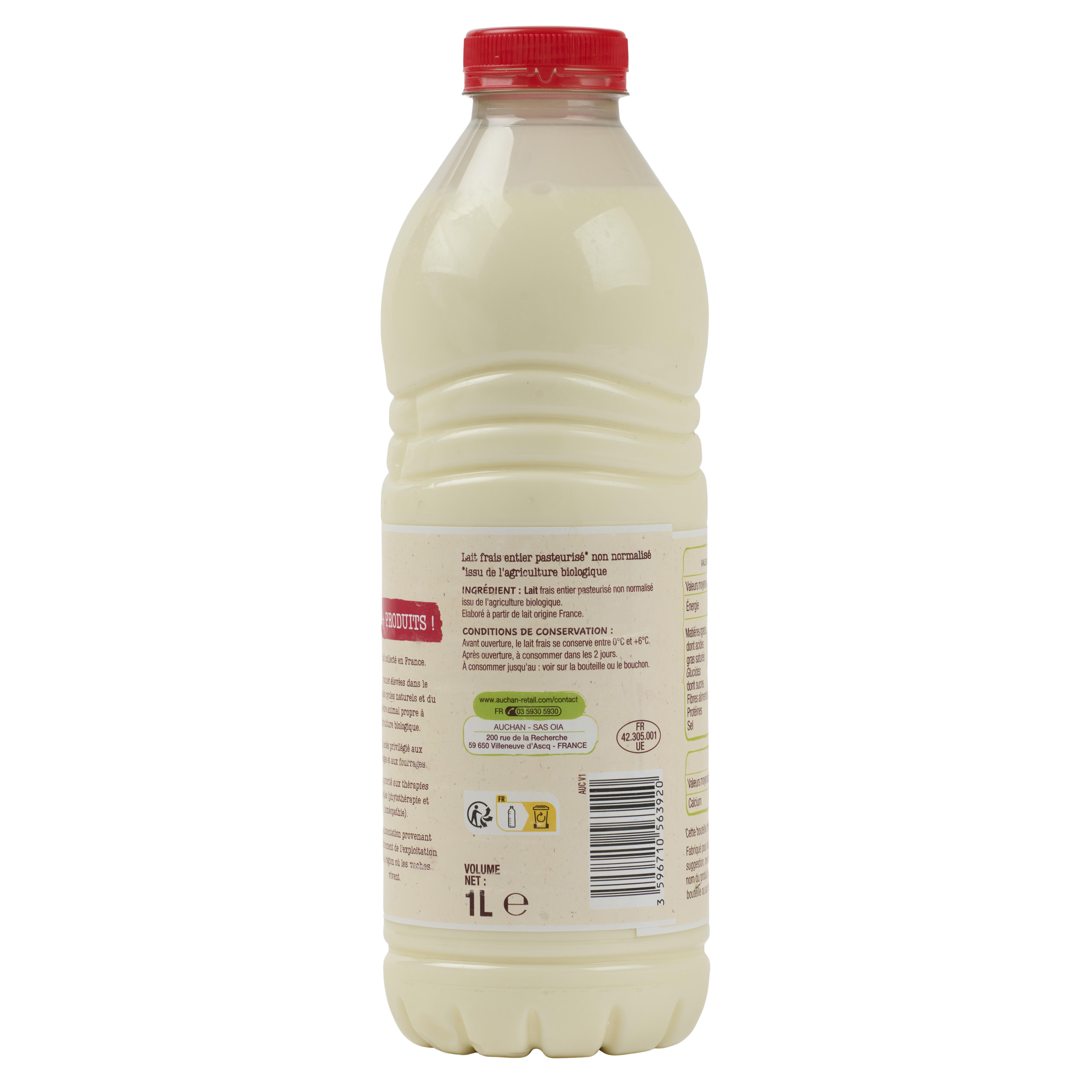 Voir la diapositive 2 : AUCHAN BIO Bio lait frais pasteurisé entier 1l