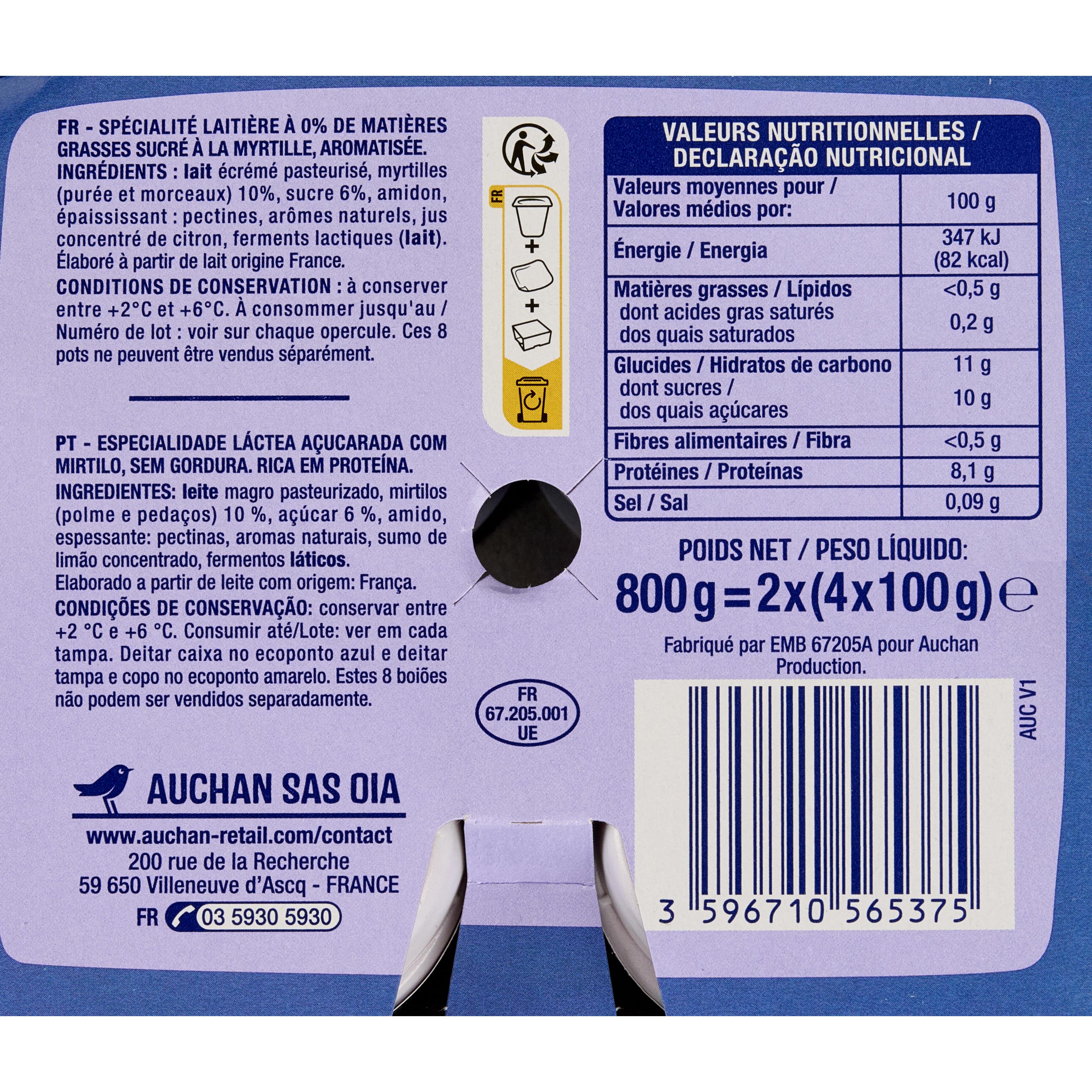 Voir la diapositive 3 : AUCHAN Skyr à la myrtille 8x100g
