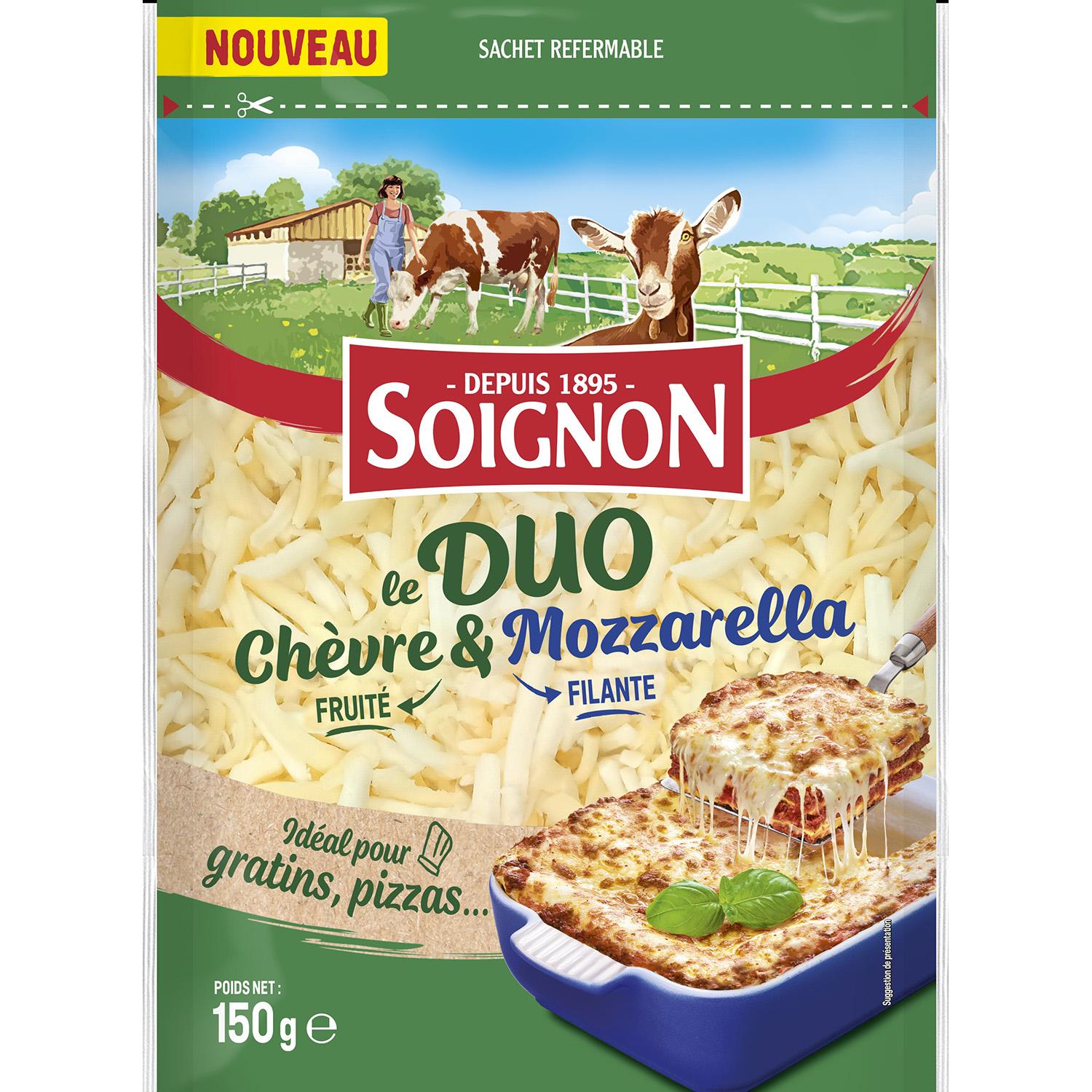 SOIGNON Duo râpé chèvre mozzarella au lait pasteurisé 150g