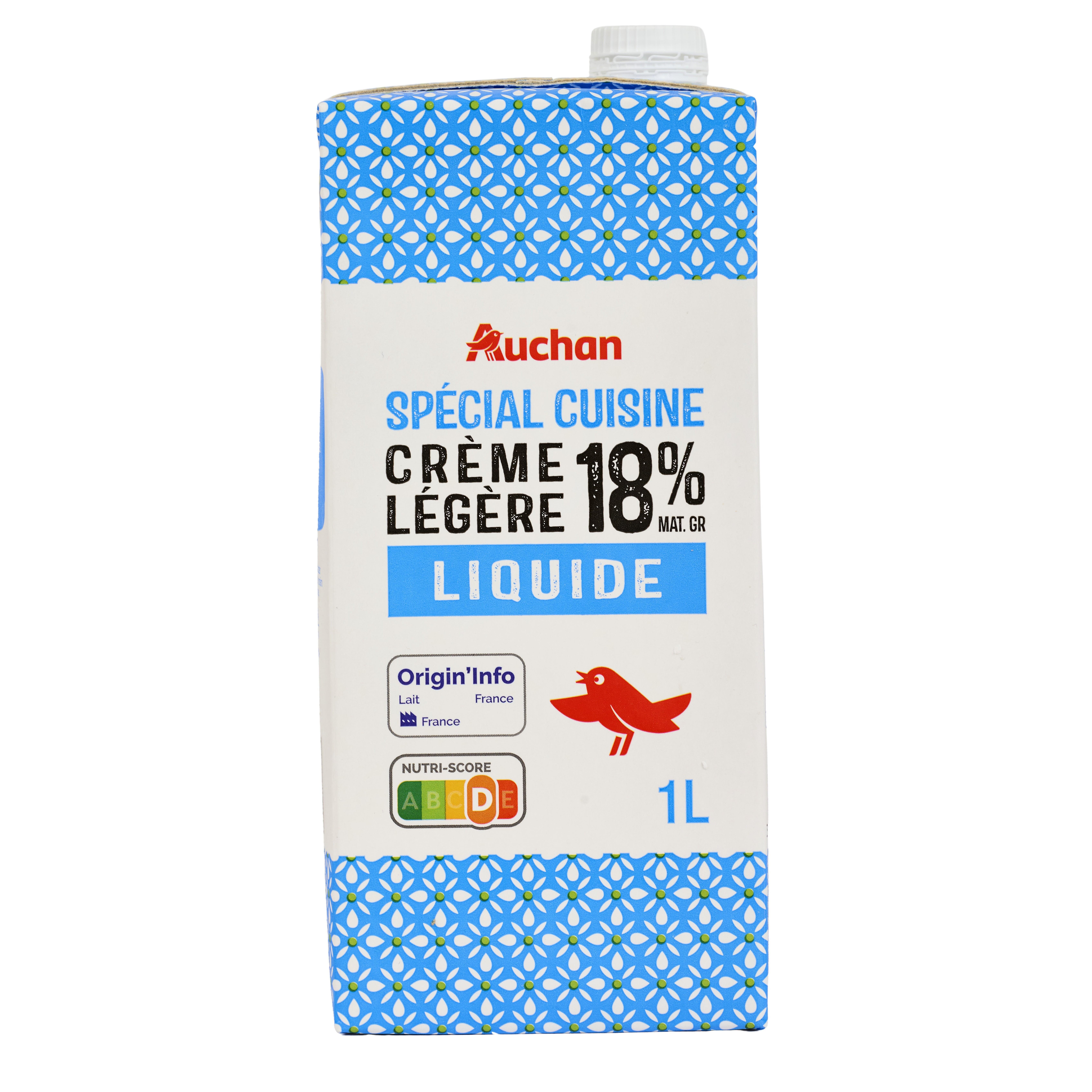AUCHAN Crème semi-épaisse légère 18%MG 1l