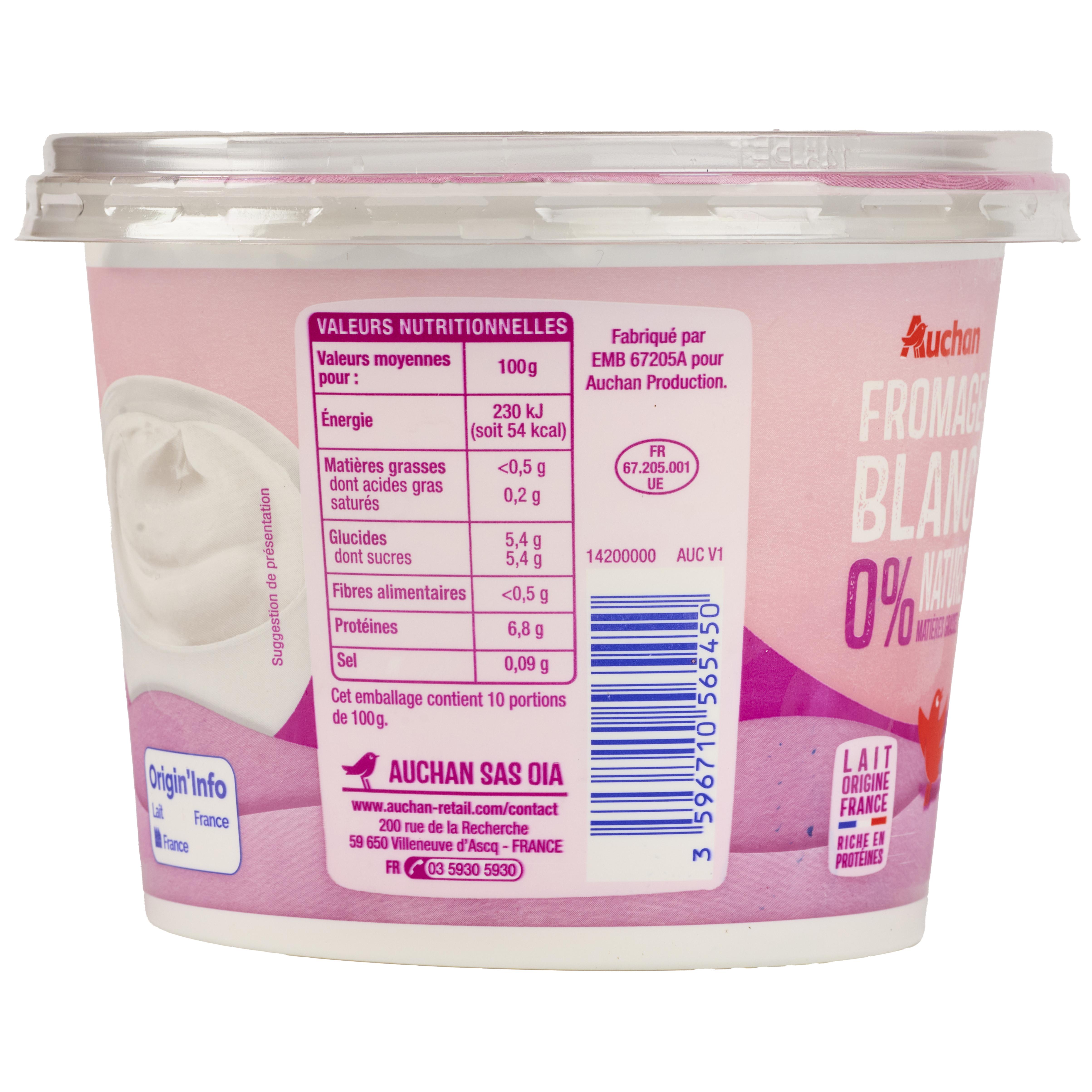 Voir la diapositive 3 : AUCHAN Fromage blanc 0% nature 1kg