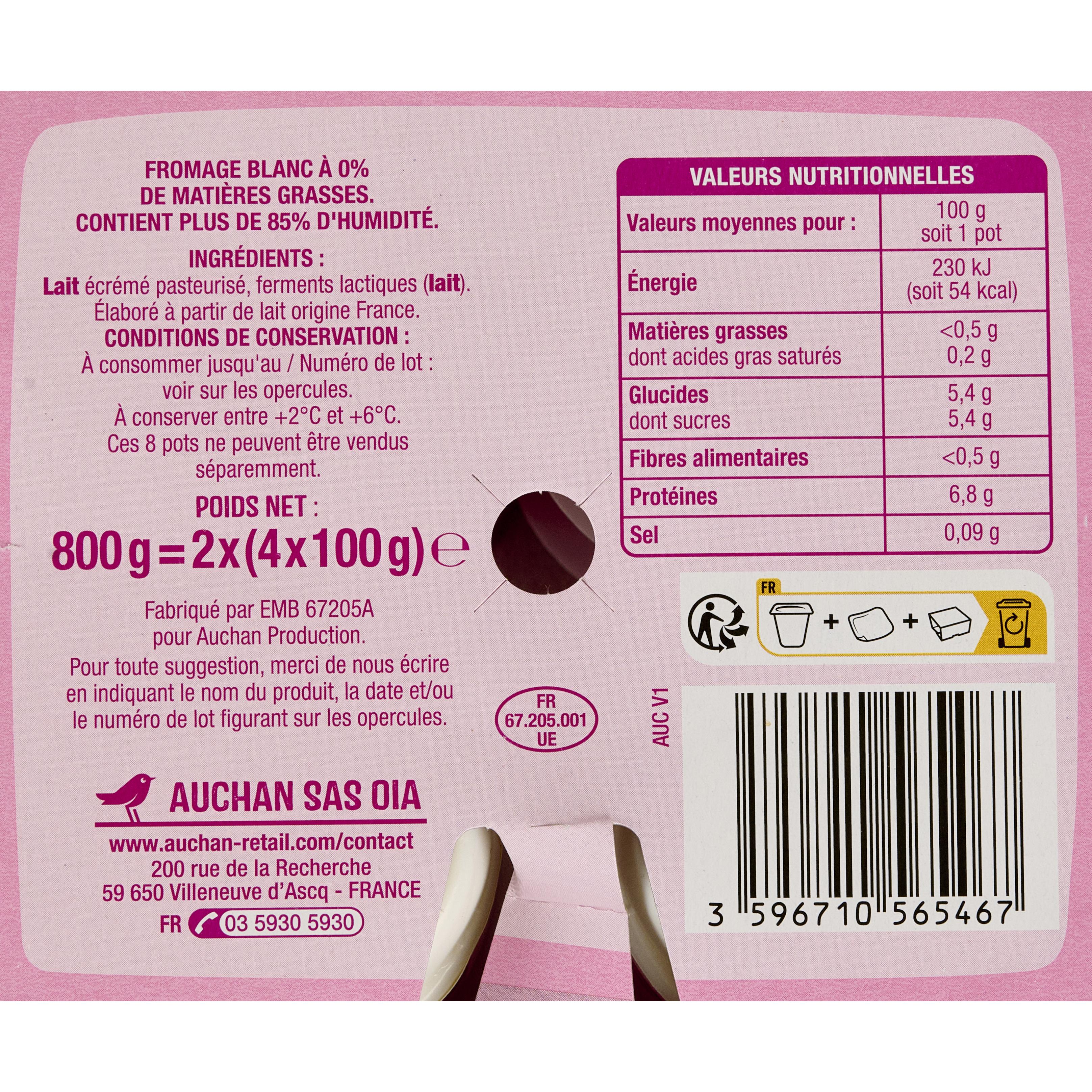 Voir la diapositive 3 : AUCHAN Fromage blanc 0% nature 8x100g