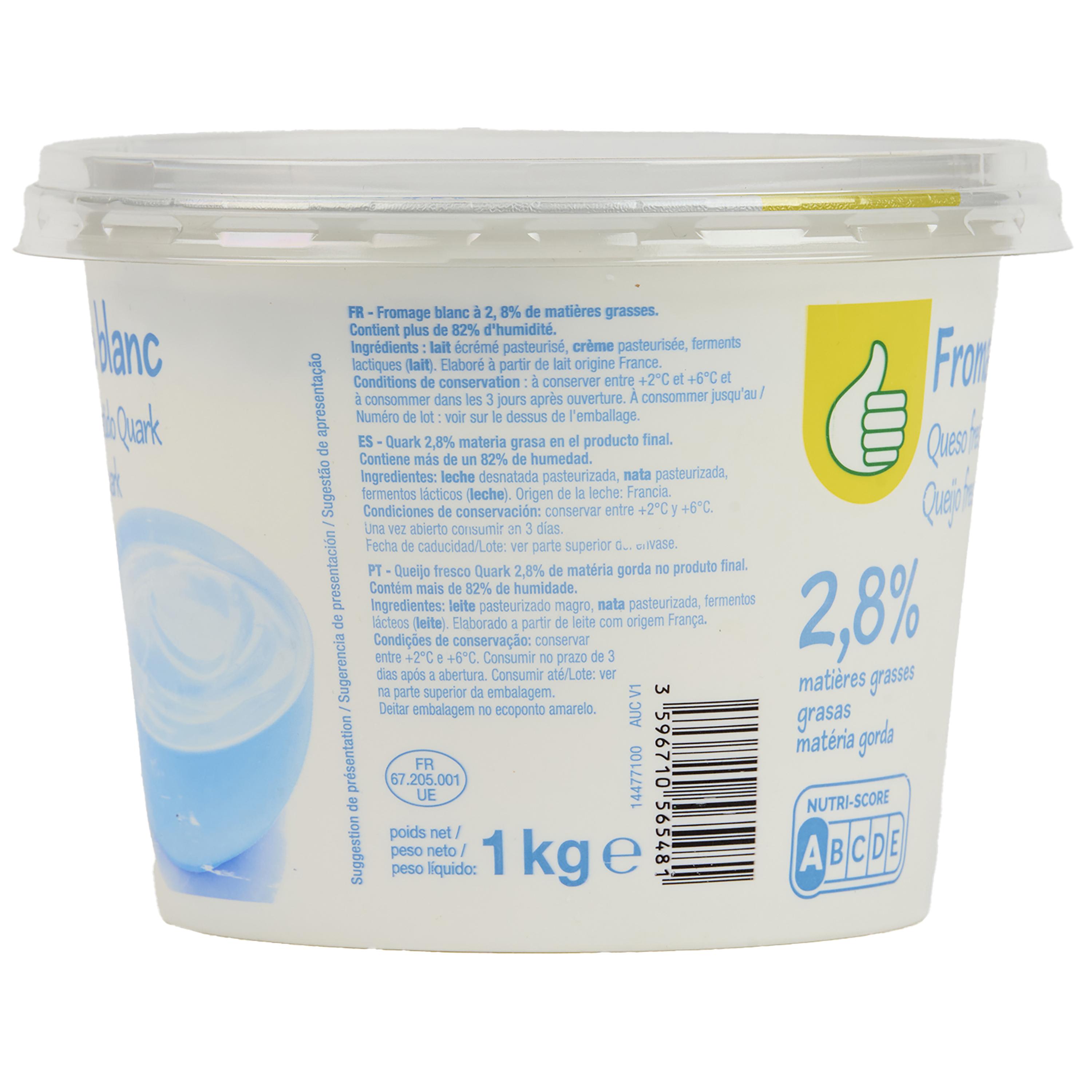 Voir la diapositive 3 : AUCHAN Fromage blanc au lait demi-écrémé nature 1kg
