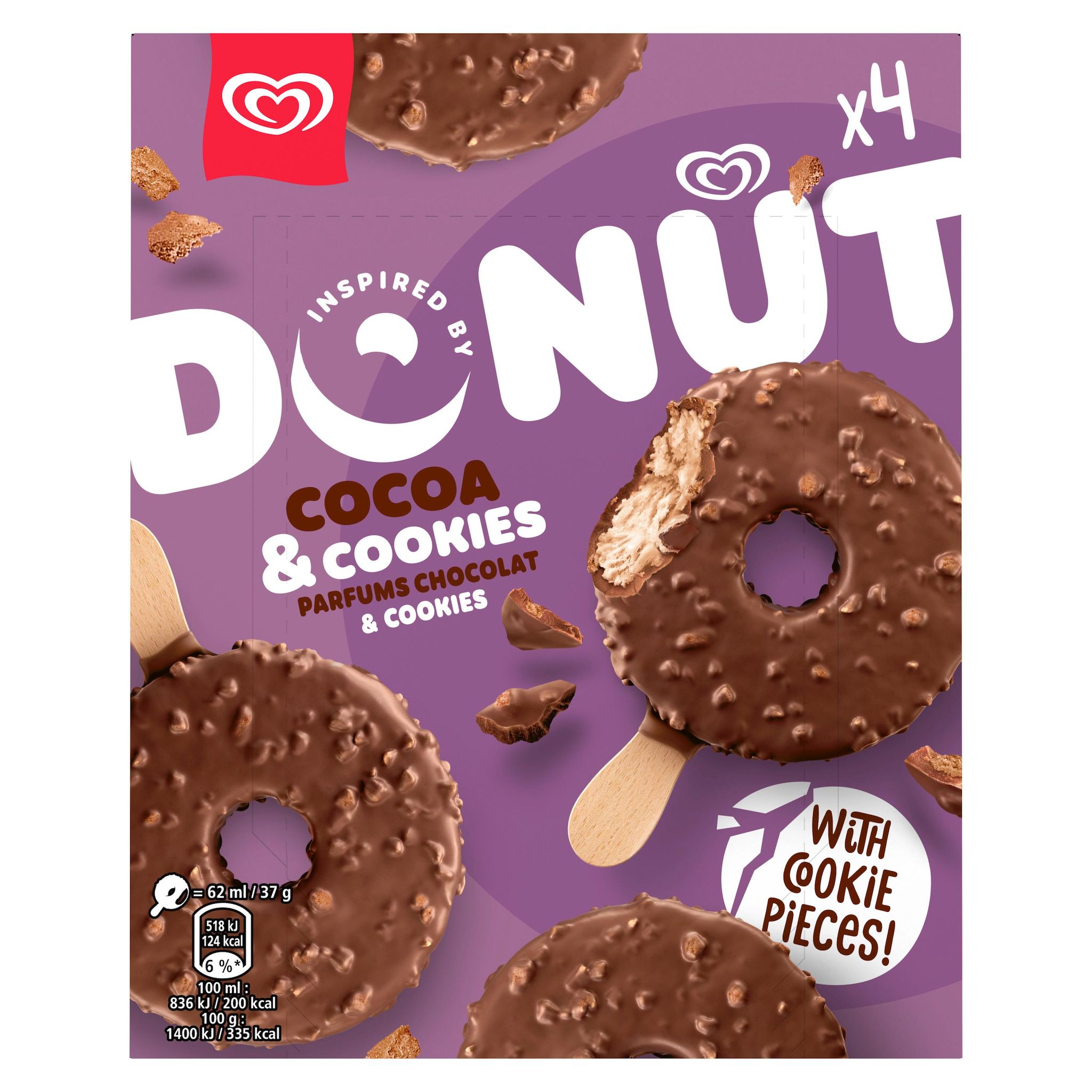 MIKO Bâtonnets glacés chocolat et cookies 4 pièces 4x62ml