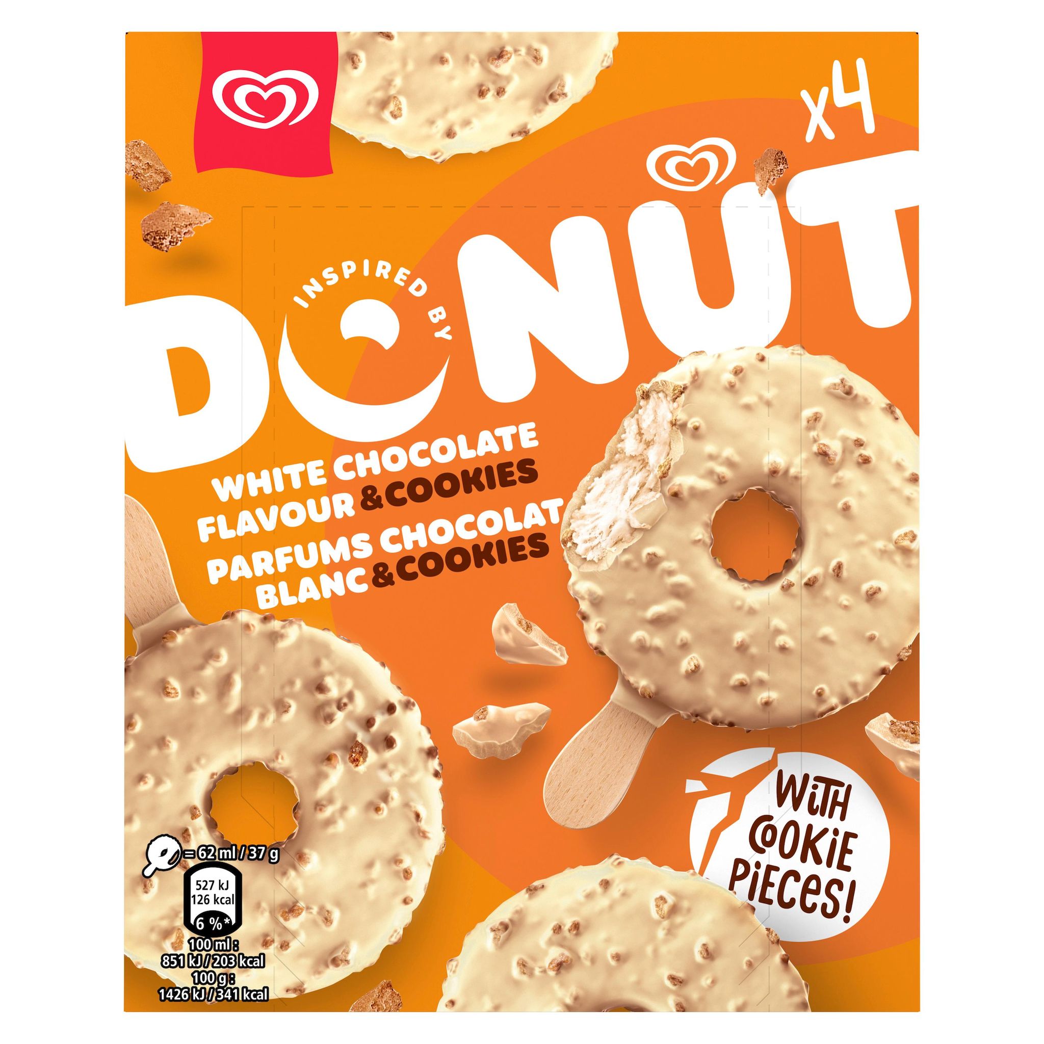 MIKO Bâtonnets glacés chocolat blanc et cookies 4 pièces 148g