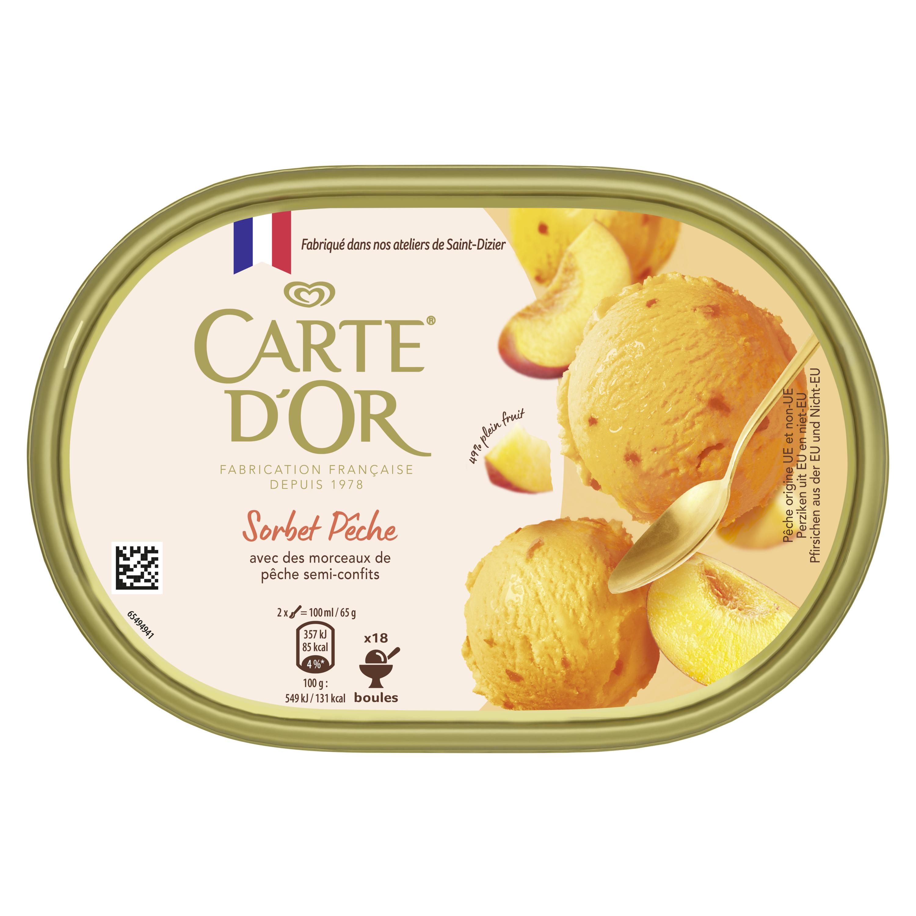 CARTE D'OR Sorbet pêche avec morceaux de pêche semi-confits 585g