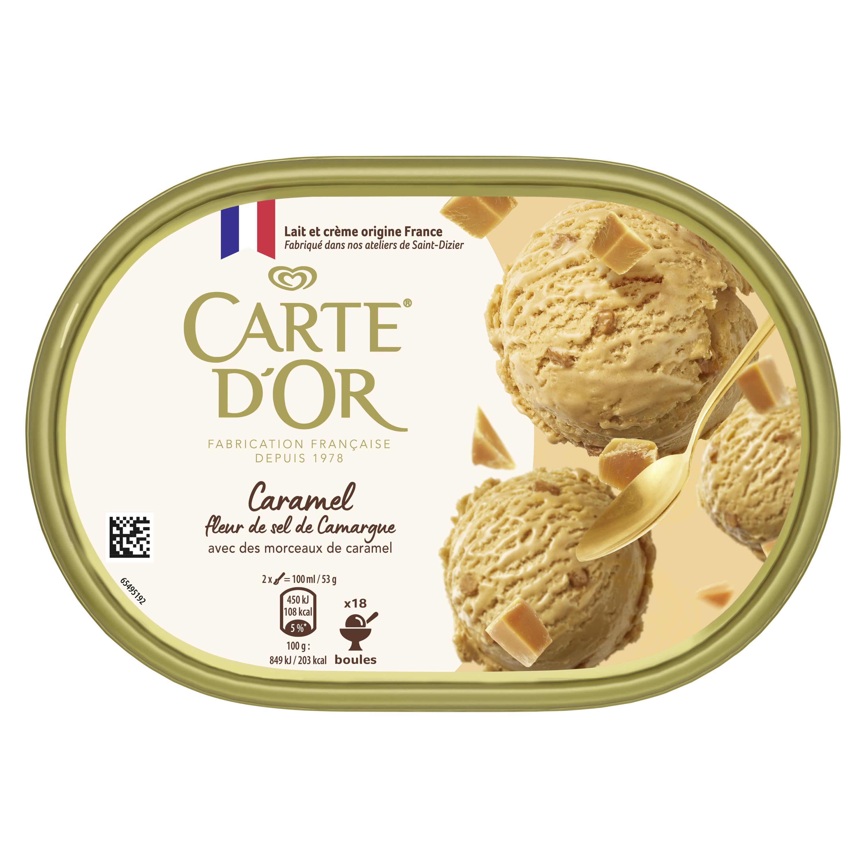 CARTE D'OR Dessert glacé caramel à la fleur de sel avec morceaux de caramel 480g