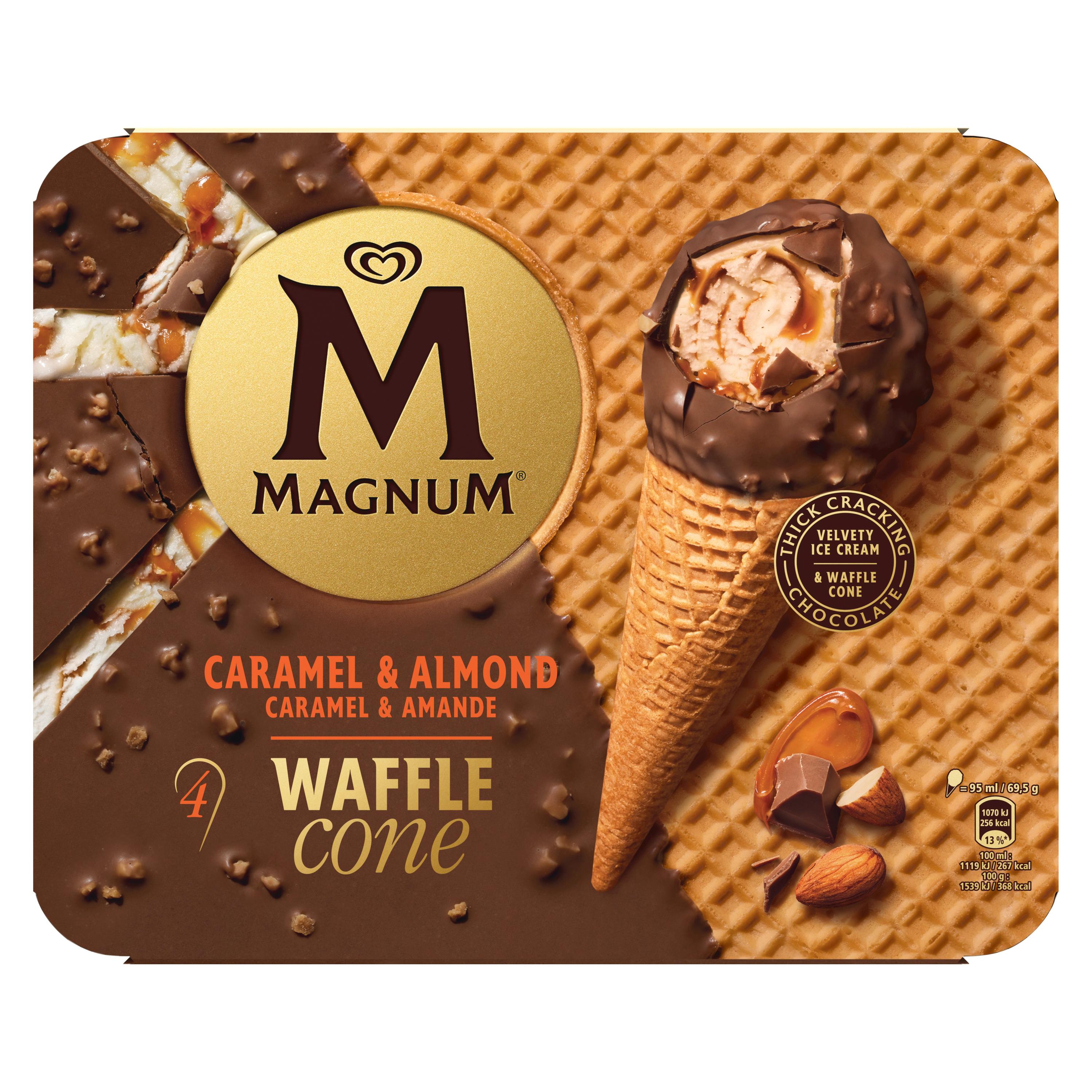 MAGNUM Cônes glacés caramel et amandes 4 pièces 278g