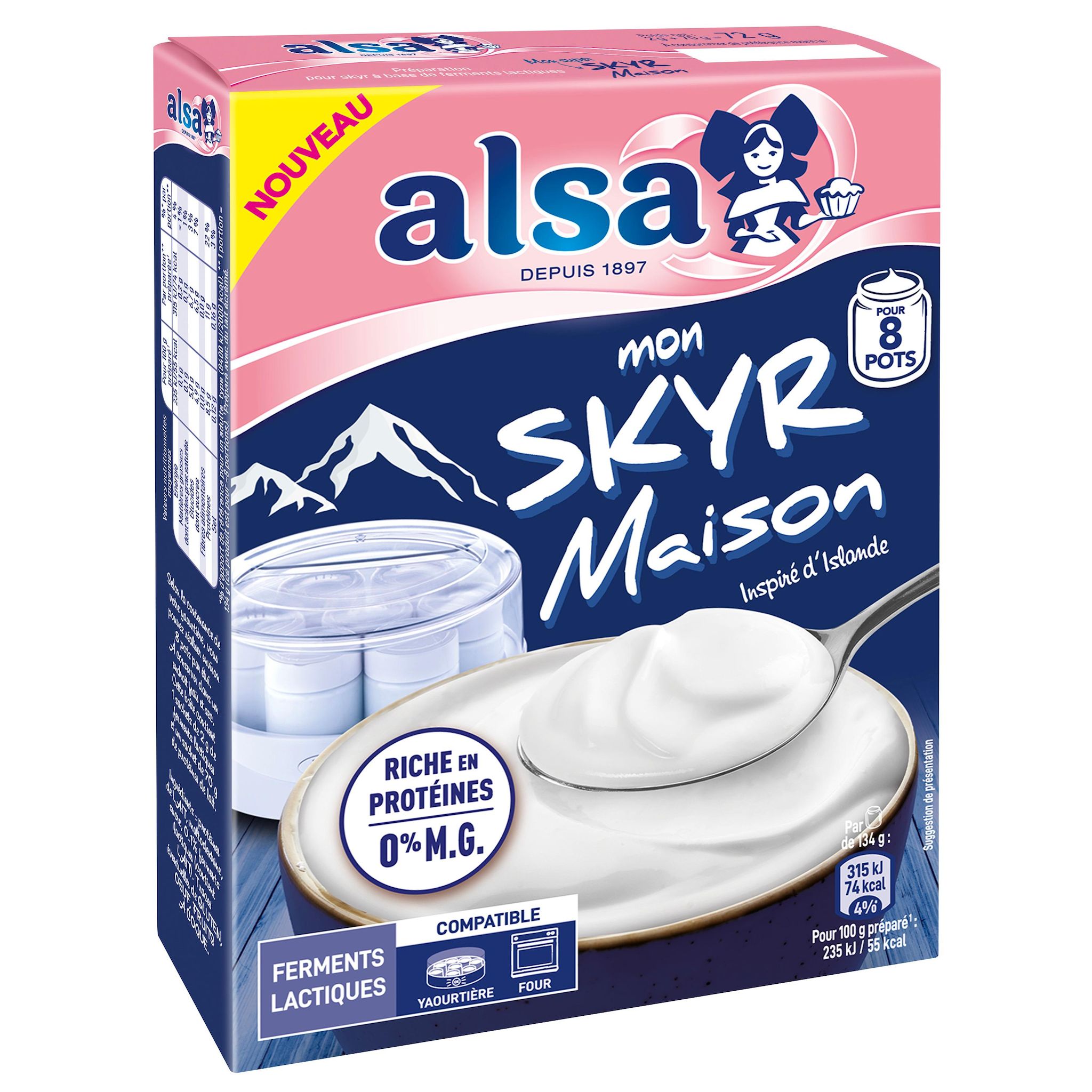 ALSA Préparation pour skyr nature 8 pots 72g