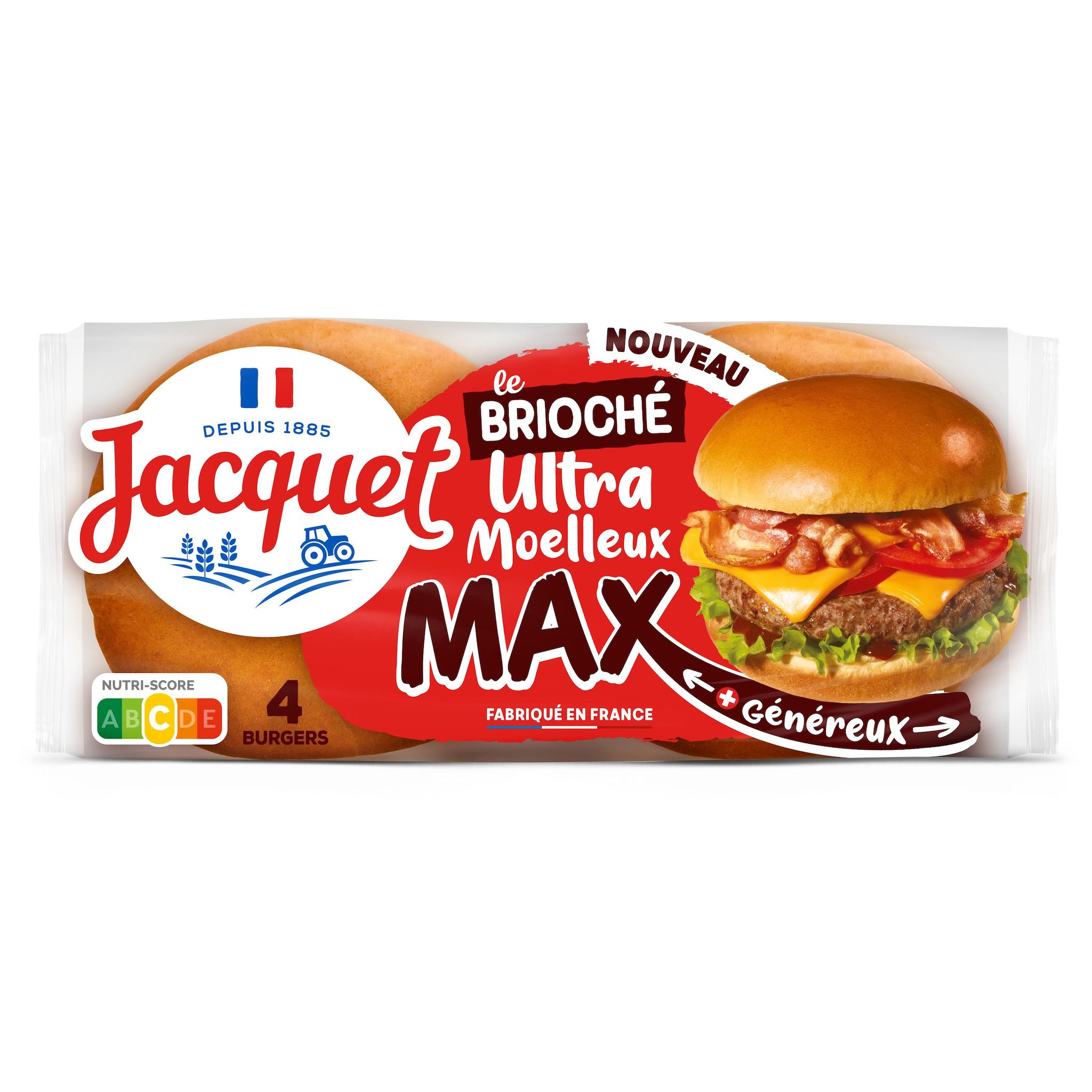 JACQUET Le brioché Pain burger max ultra moelleux 4 pièces 330g