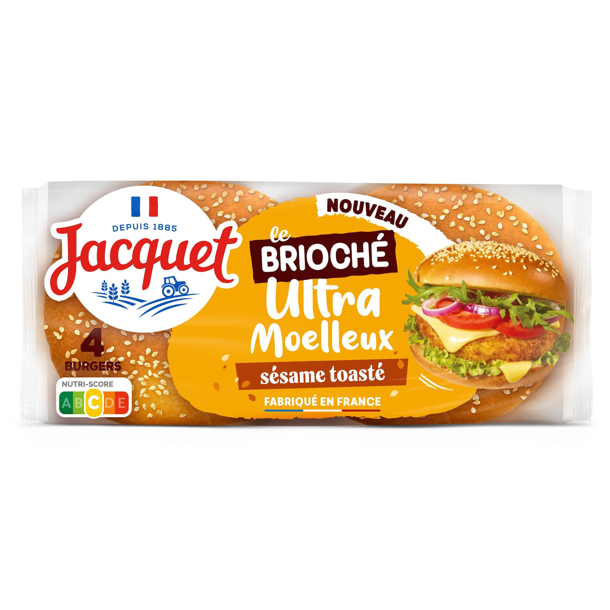 JACQUET Le brioché Pain burger ultra moelleux sésame torréfié 4 pièces 250g