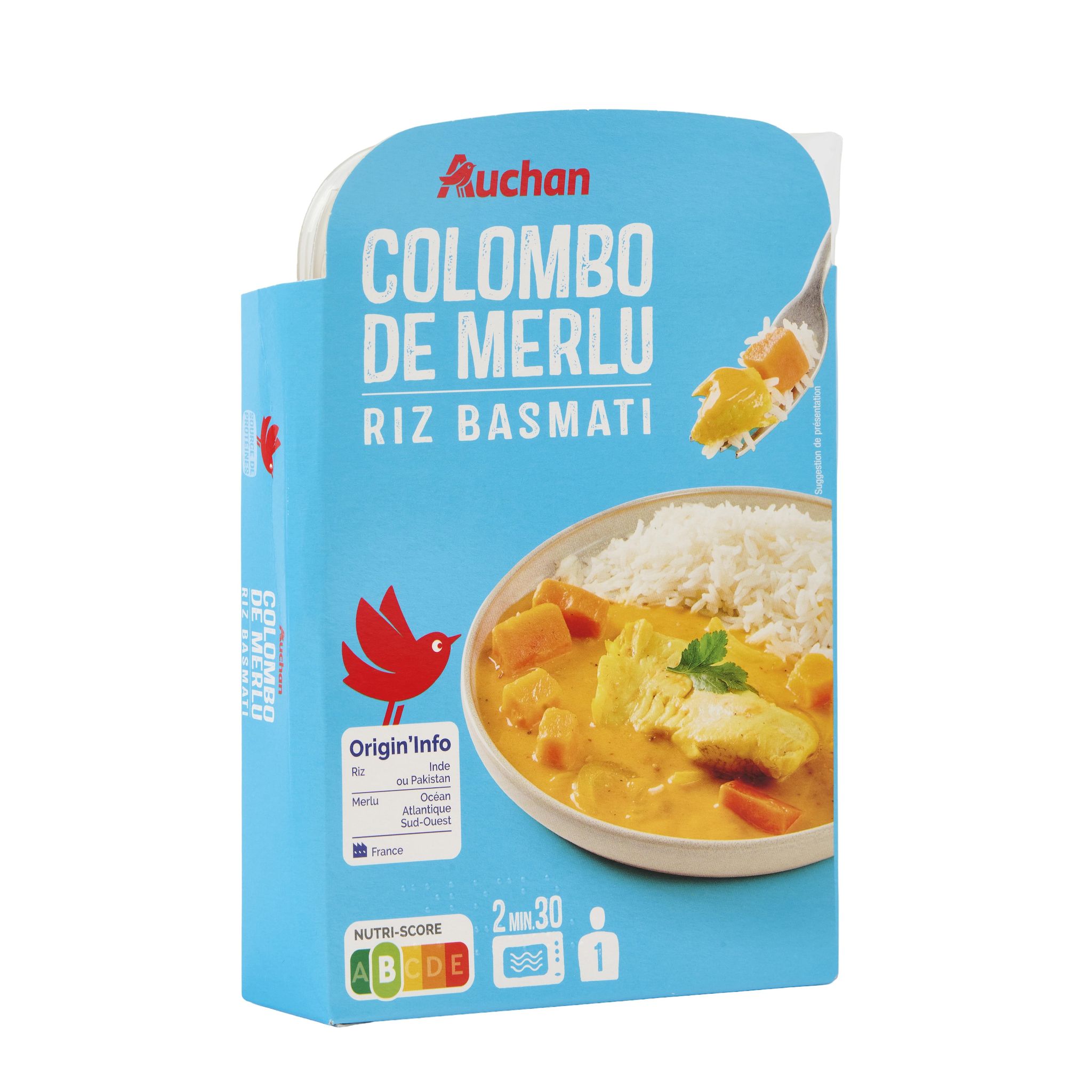Voir la diapositive 3 : AUCHAN Colombo merlu et riz basmati 280g