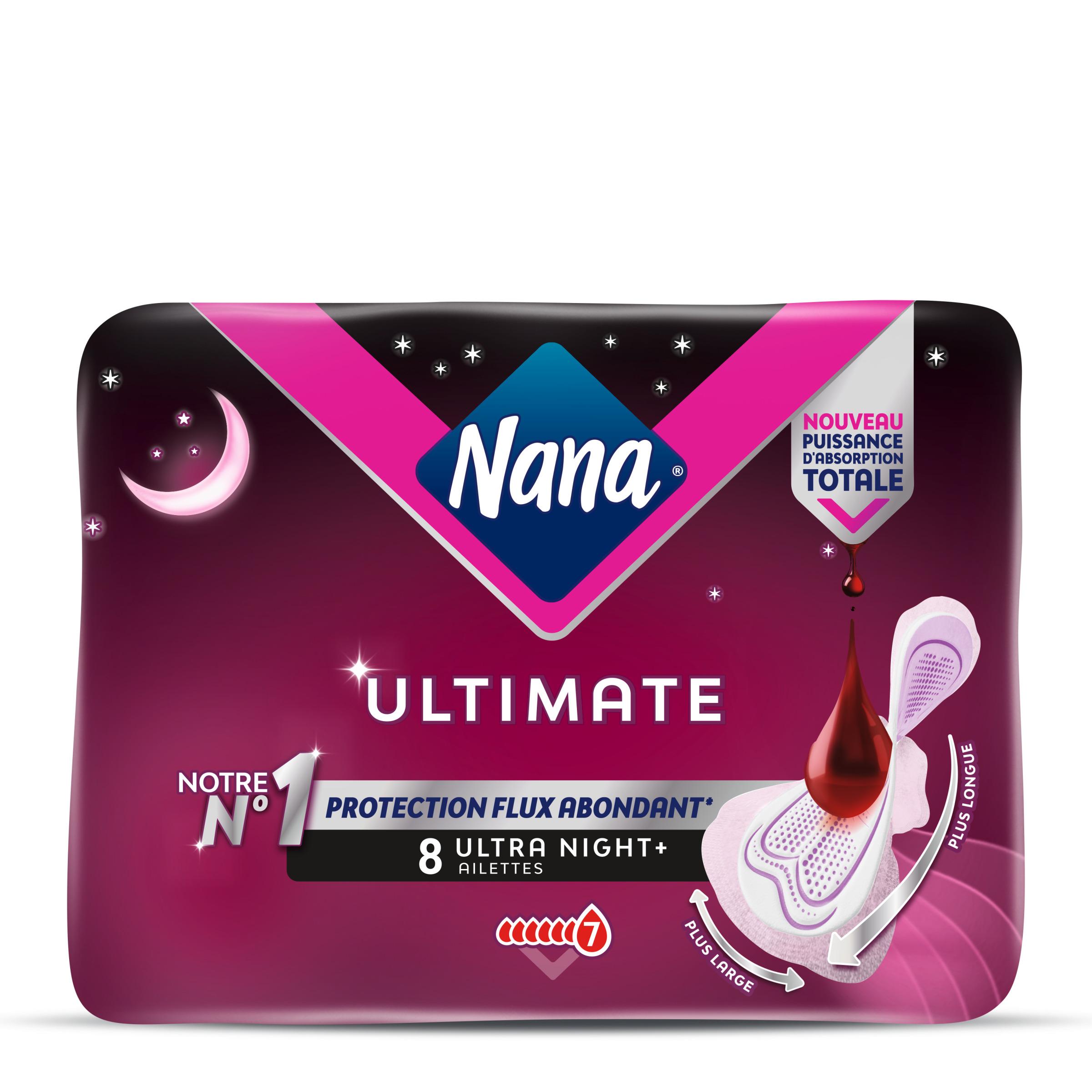 NANA Ultimate Ultra serviettes hygiéniques nuit avec ailettes 8 serviettes