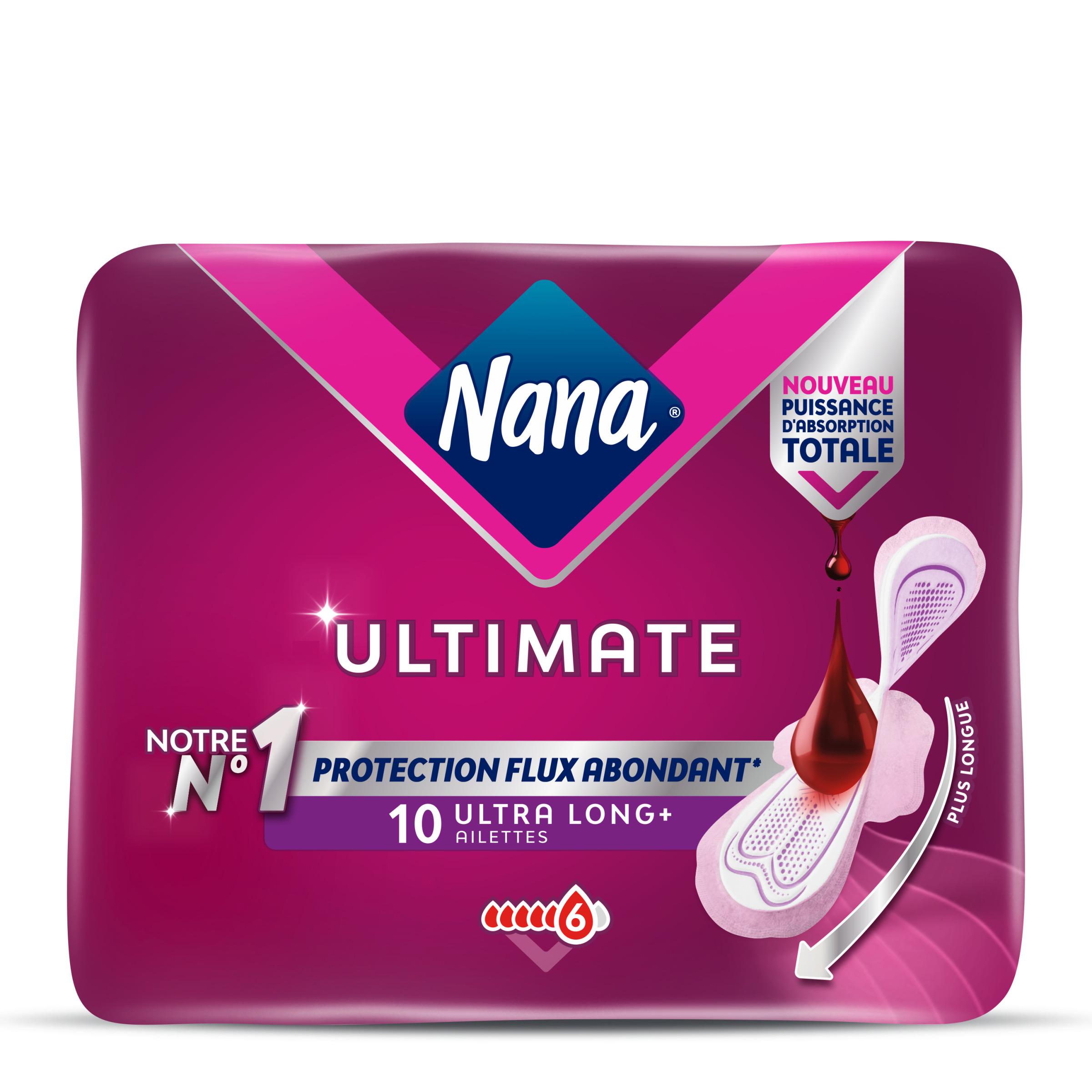 NANA Ultimate Serviettes hygiéniques ultra long+ avec ailettes 10 serviettes