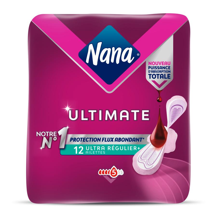 NANA Ultimate Serviettes hygiéniques ultra régulier+ avec ailettes 12 serviettes