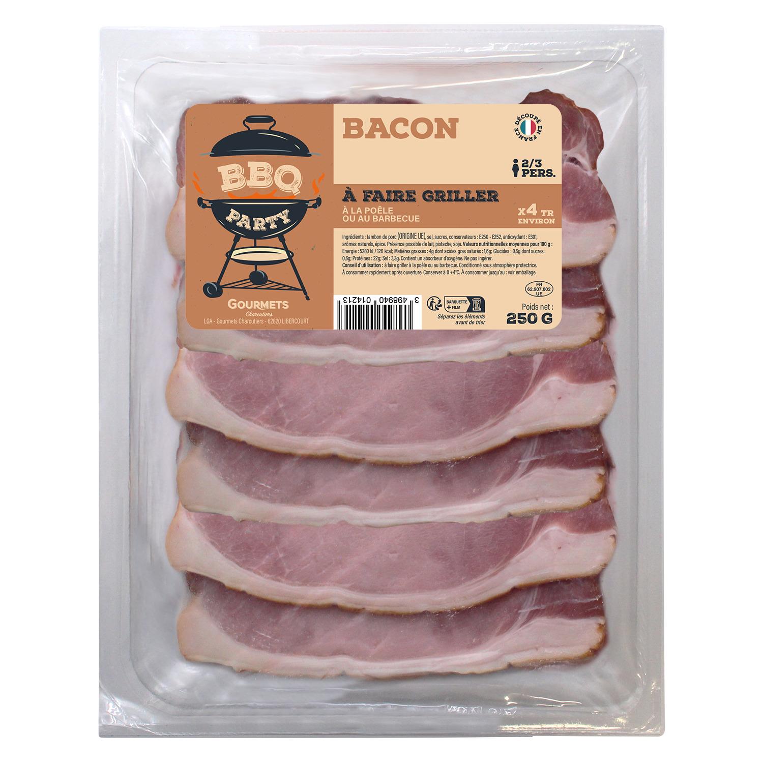 GOURMETS DE L'ARTOIS Bacon à griller tranches épaisses Env 4 tranches 250g