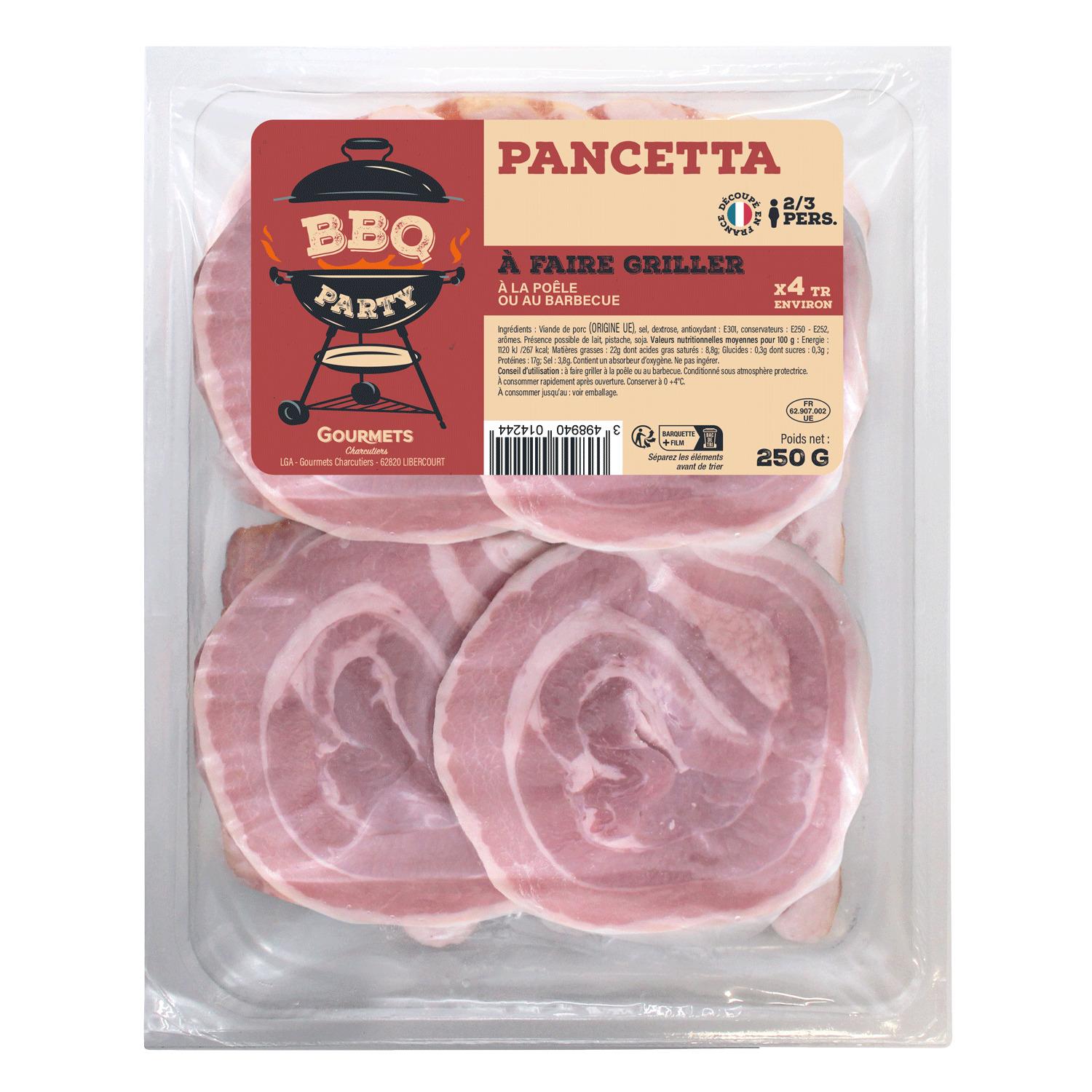 GOURMETS DE L'ARTOIS Pancetta en tranches épaisses Env 4 tranches 250g