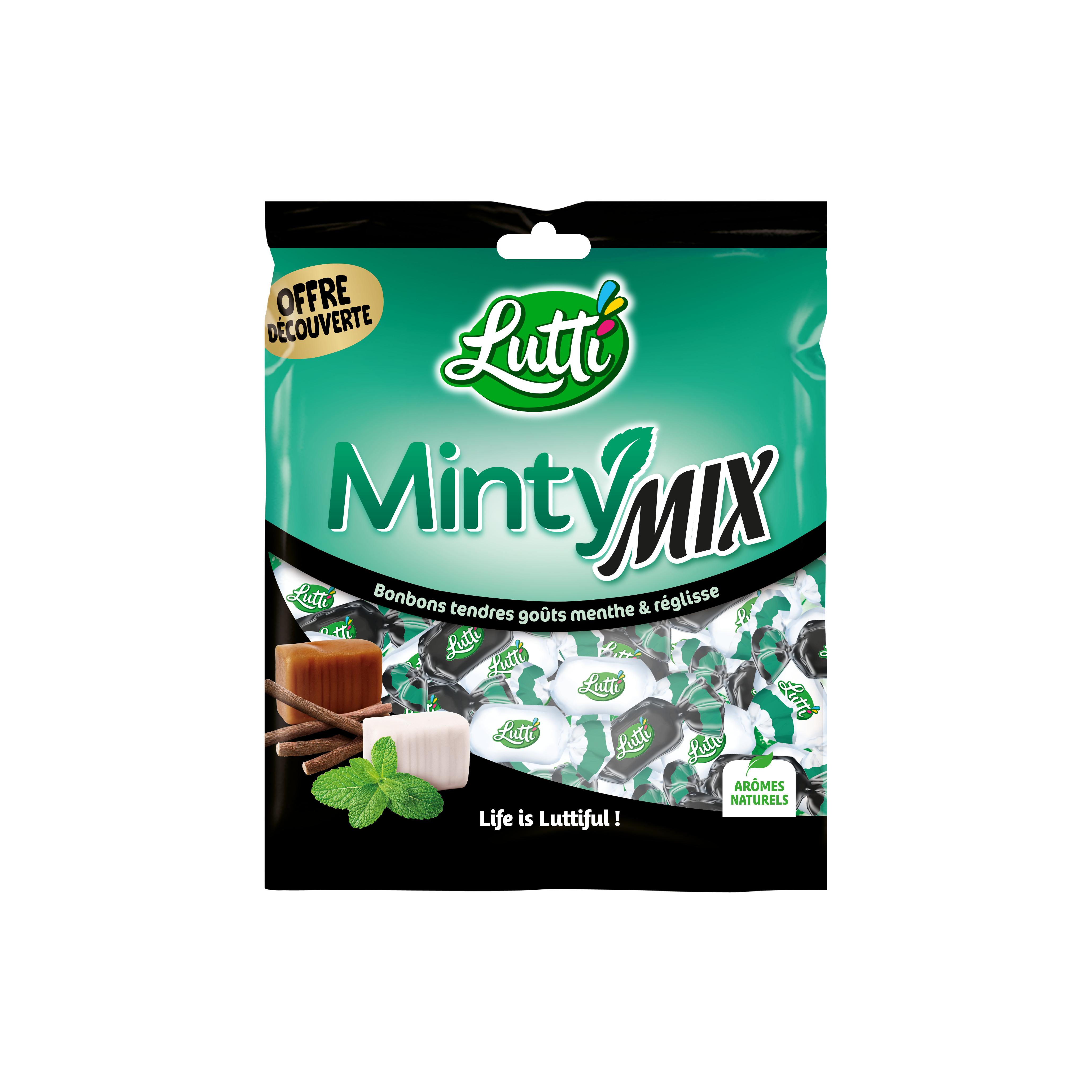 LUTTI Minty Mix bonbons tendres goûts menthe et réglisse 360g
