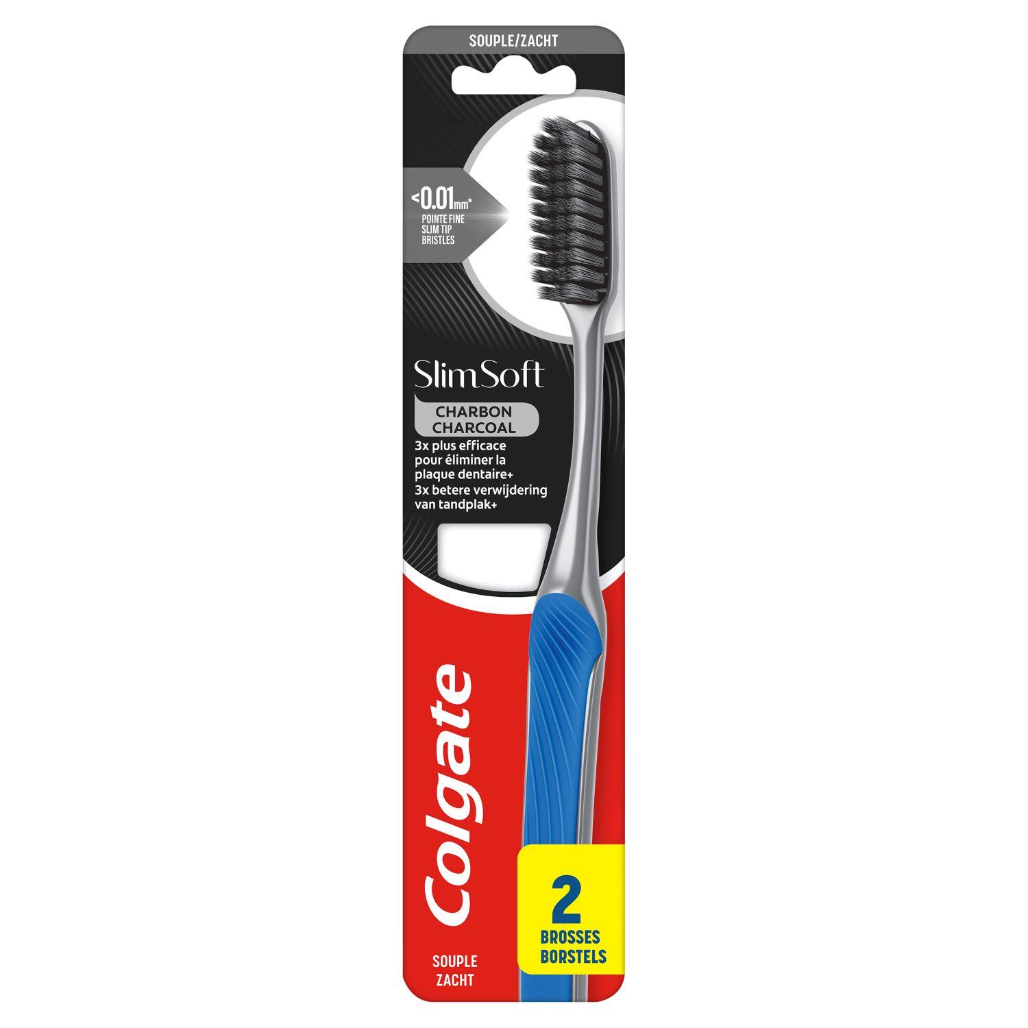 COLGATE Slim Soft Brosse à dents charbon souple 2 pièces