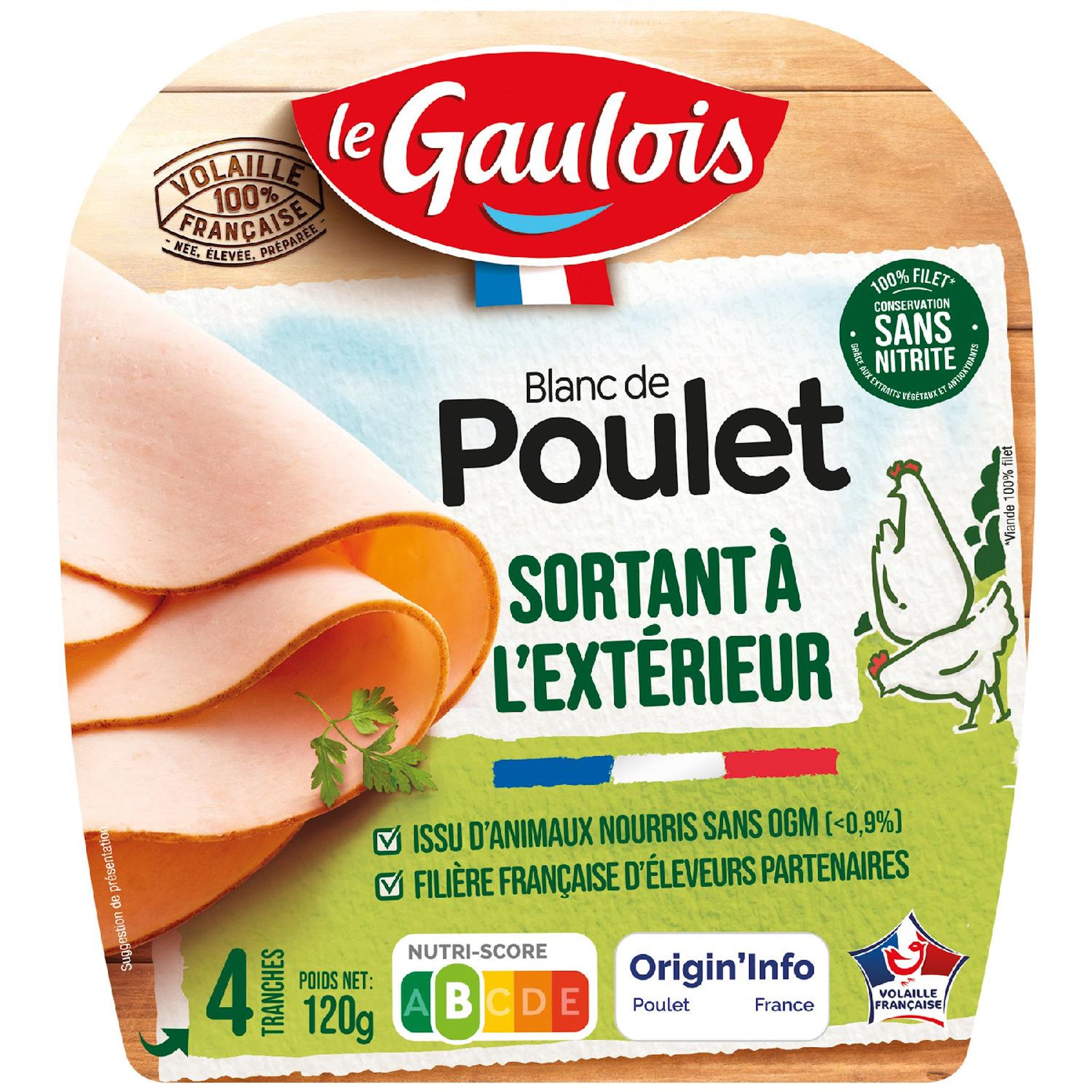 LE GAULOIS Blanc de poulet doré au four élevé dans les prés sans nitrite 4 tranches 120g