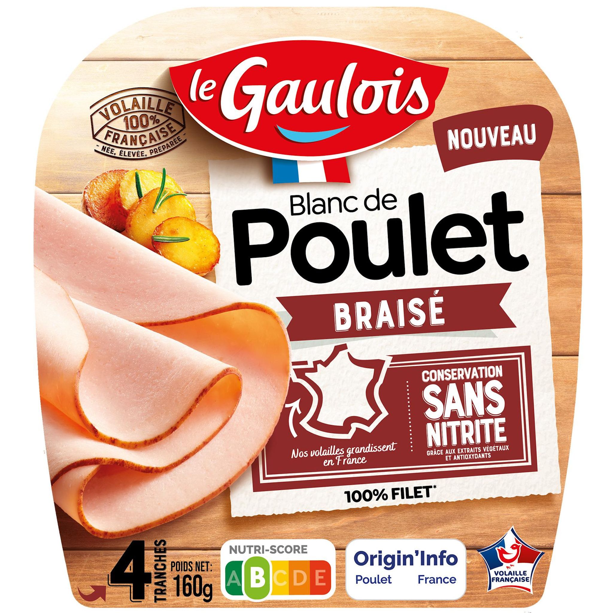 LE GAULOIS Blanc de poulet braisé 100% filet sans nitrite 4 tranches 160g