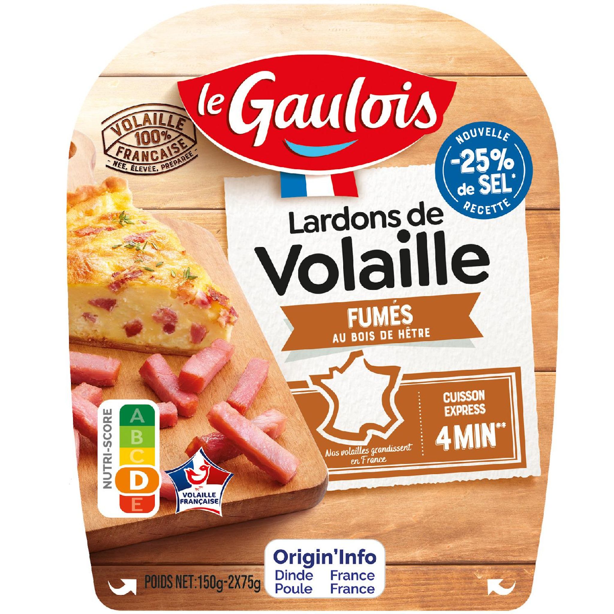 LE GAULOIS Lardons de volaille fumés -25% de sel 2x75g