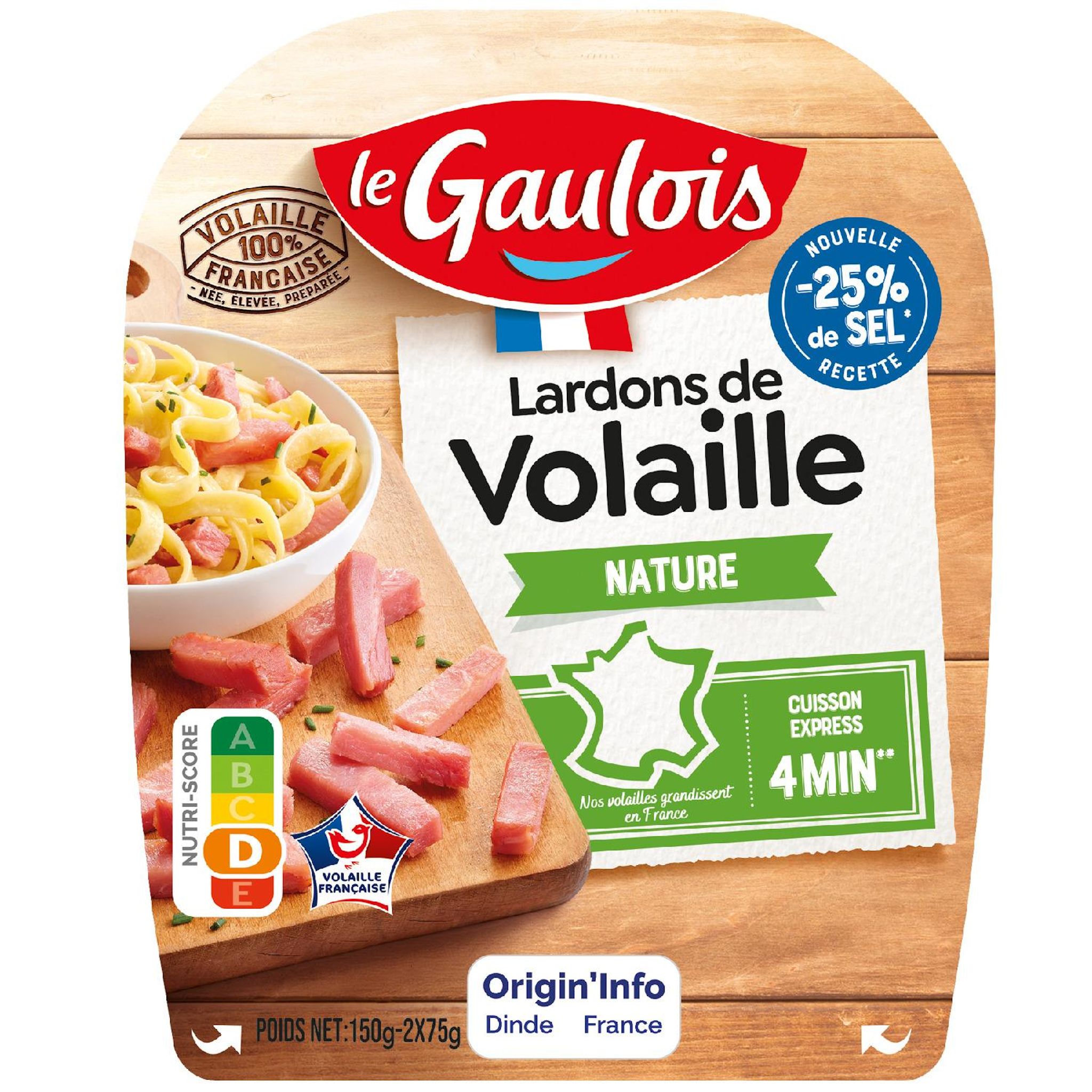 LE GAULOIS Lardons de volaille nature -25% de sel 2x75g