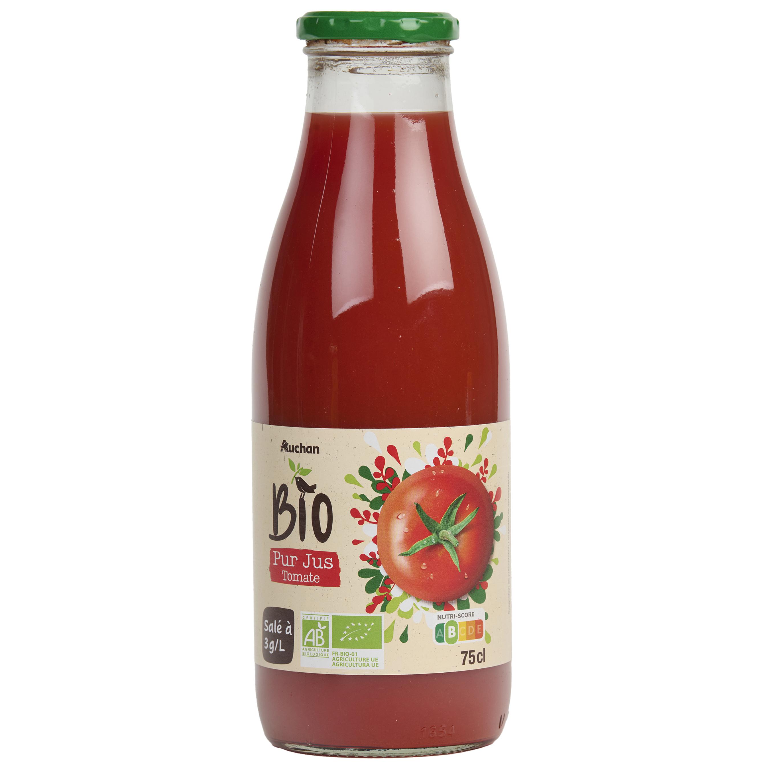 AUCHAN BIO Pur jus de tomate bouteille en verre 75cl