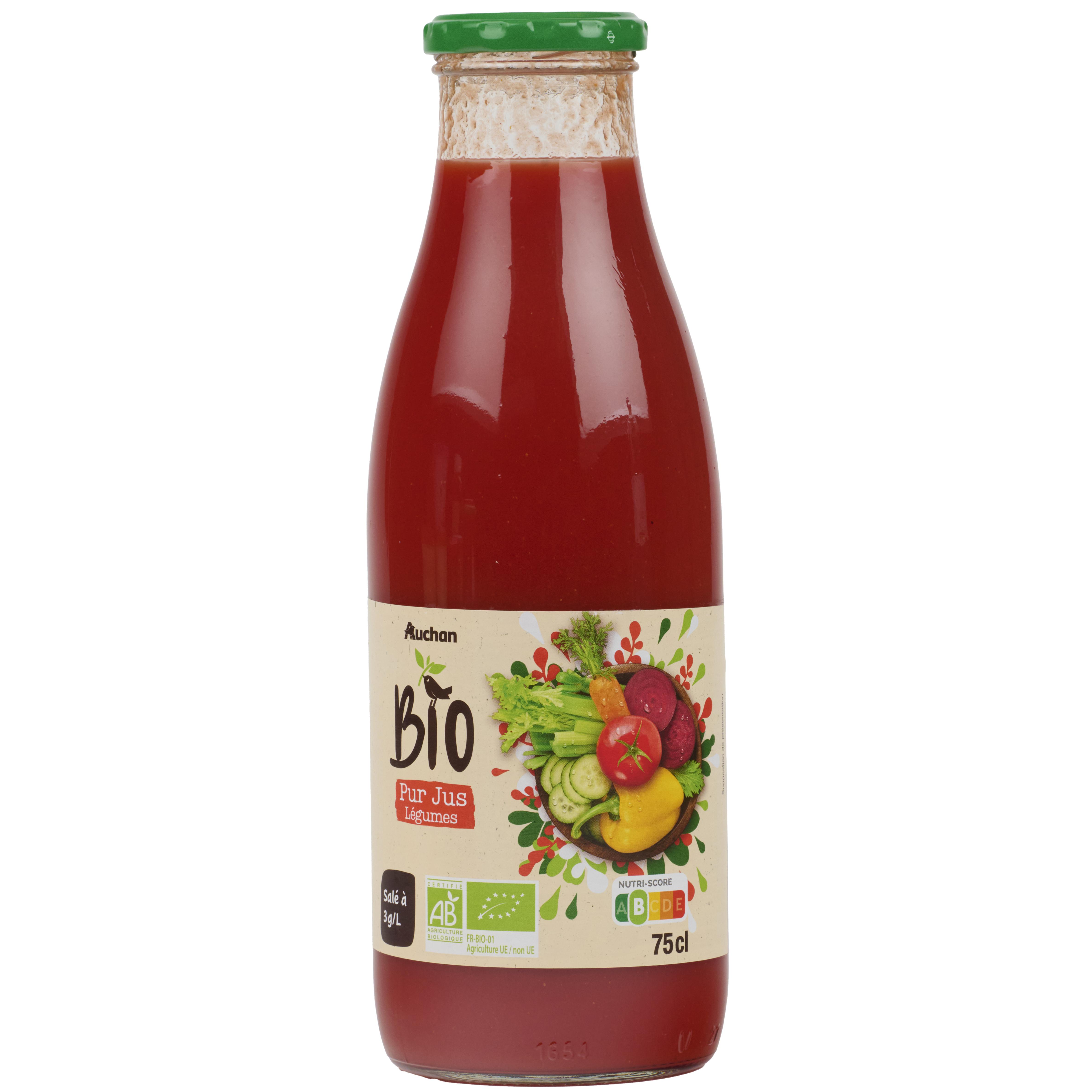 AUCHAN BIO Pur jus de légumes tomate carotte céleri bouteille verre 75cl