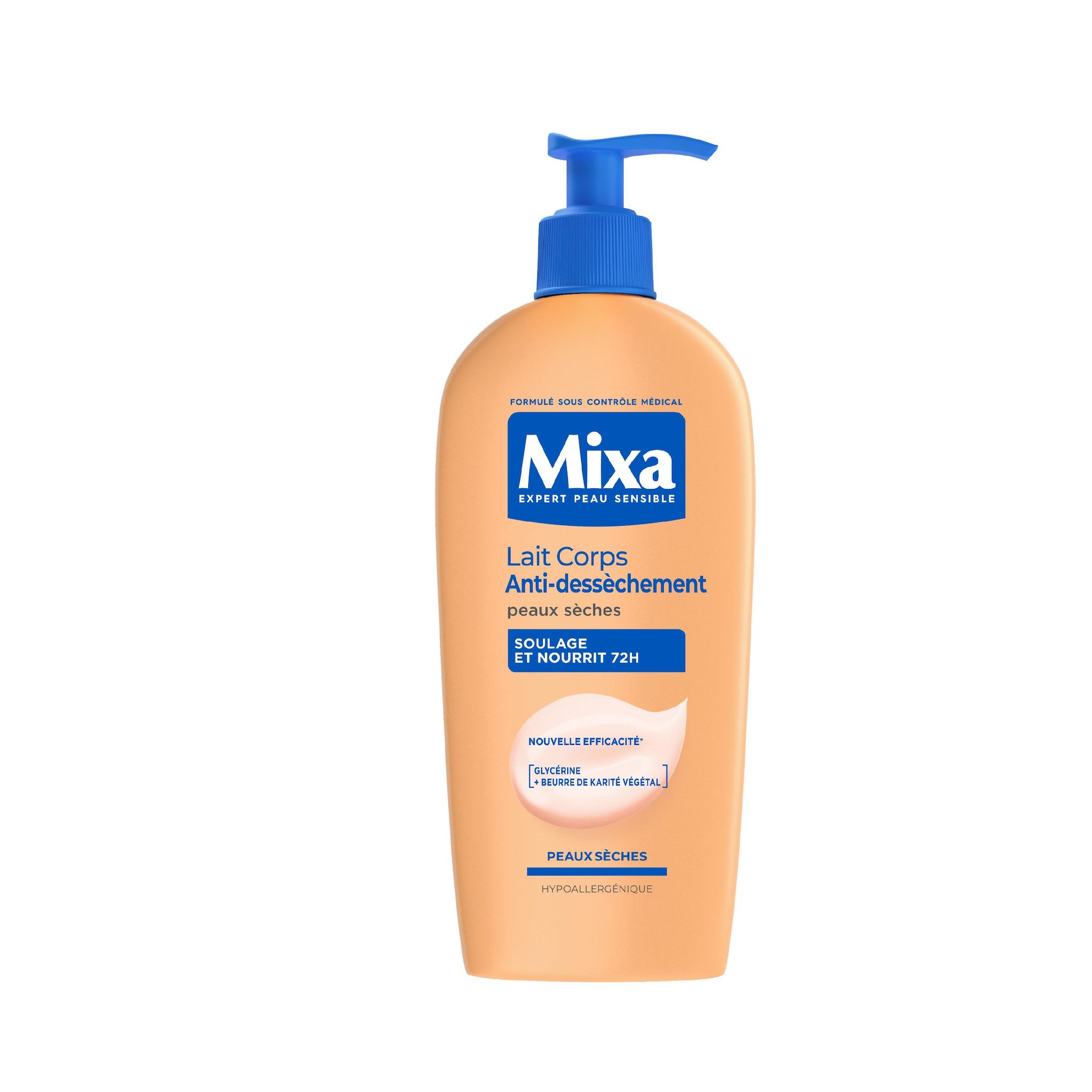 MIXA Lait corps anti-dessèchement 72H glycérine et beurre de karité végétal peaux sèches 250ml