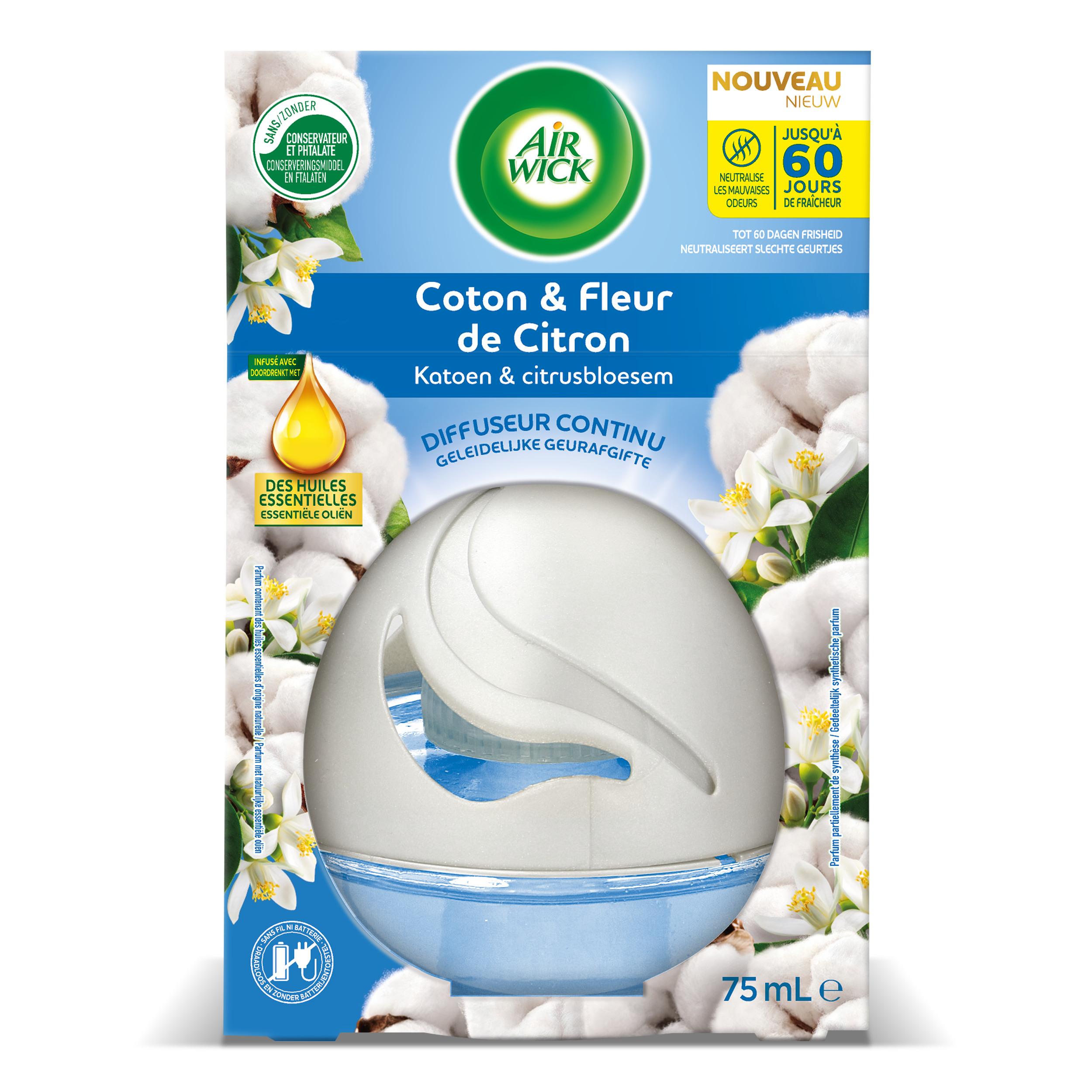 AIR WICK Diffuseur continu désodorisant coton et fleur de citron 75ml
