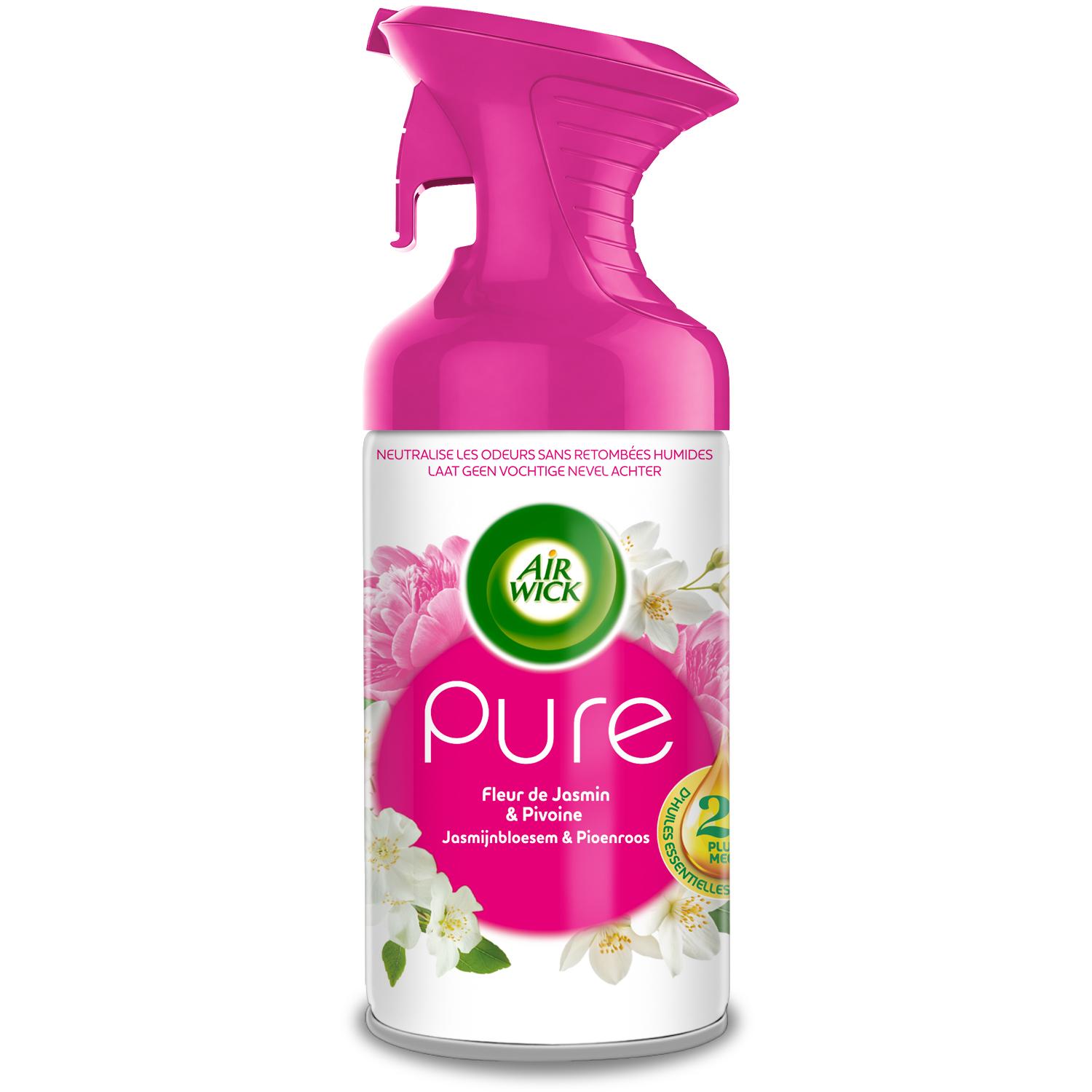 AIR WICK Aérosol désodorisant sans retombées humides fleur de jasmin et pivoine 250ml