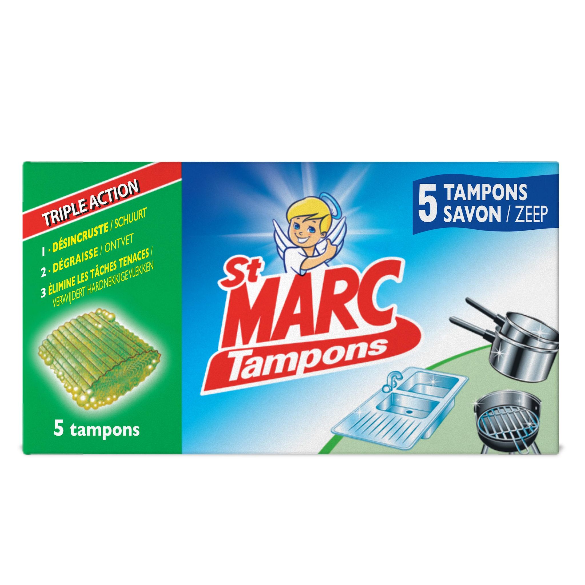 ST MARC Tampon nettoyage profond dégraissant 5 tampons
