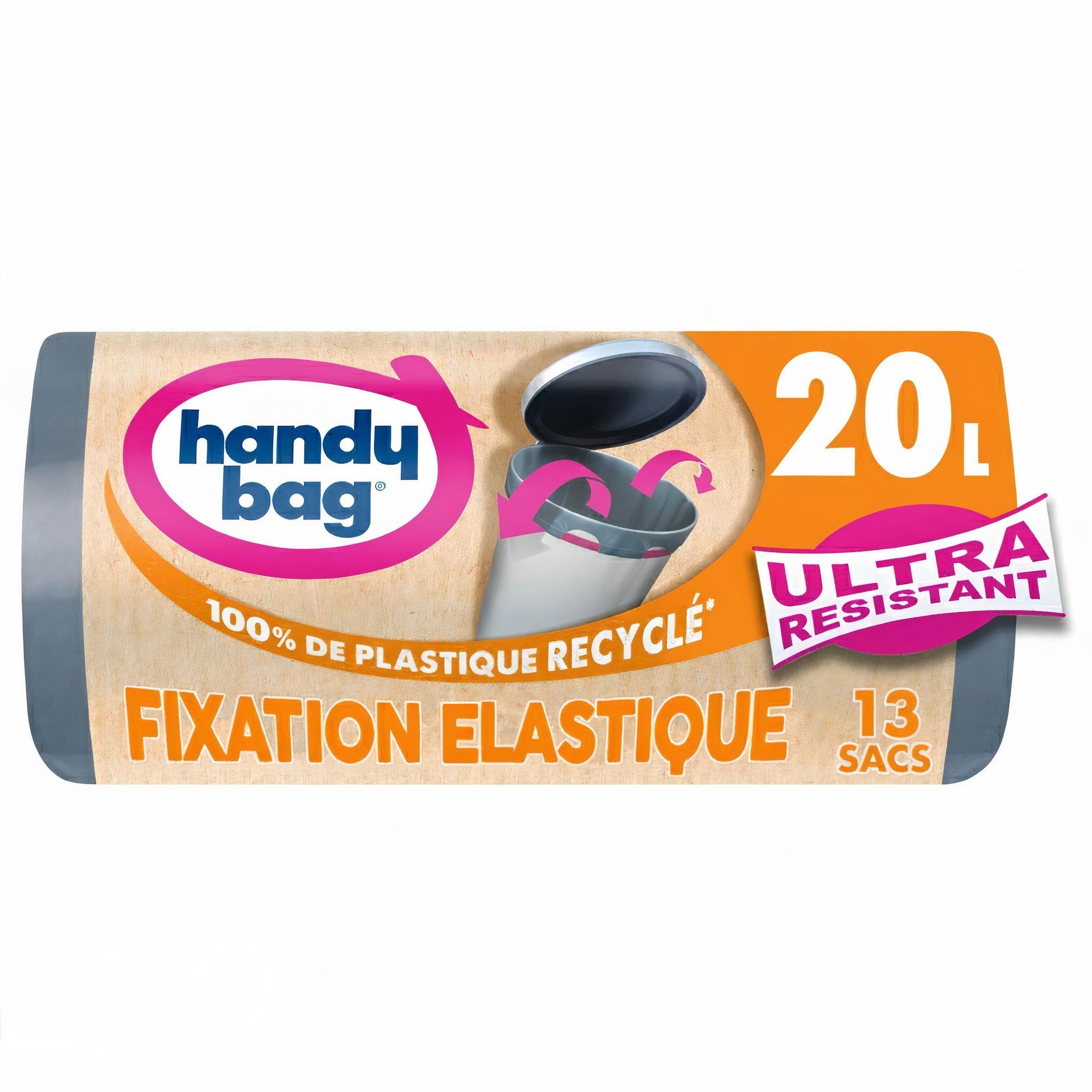 HANDY BAG Sacs poubelle matière recyclée à fixation élastique 20l 13 sacs
