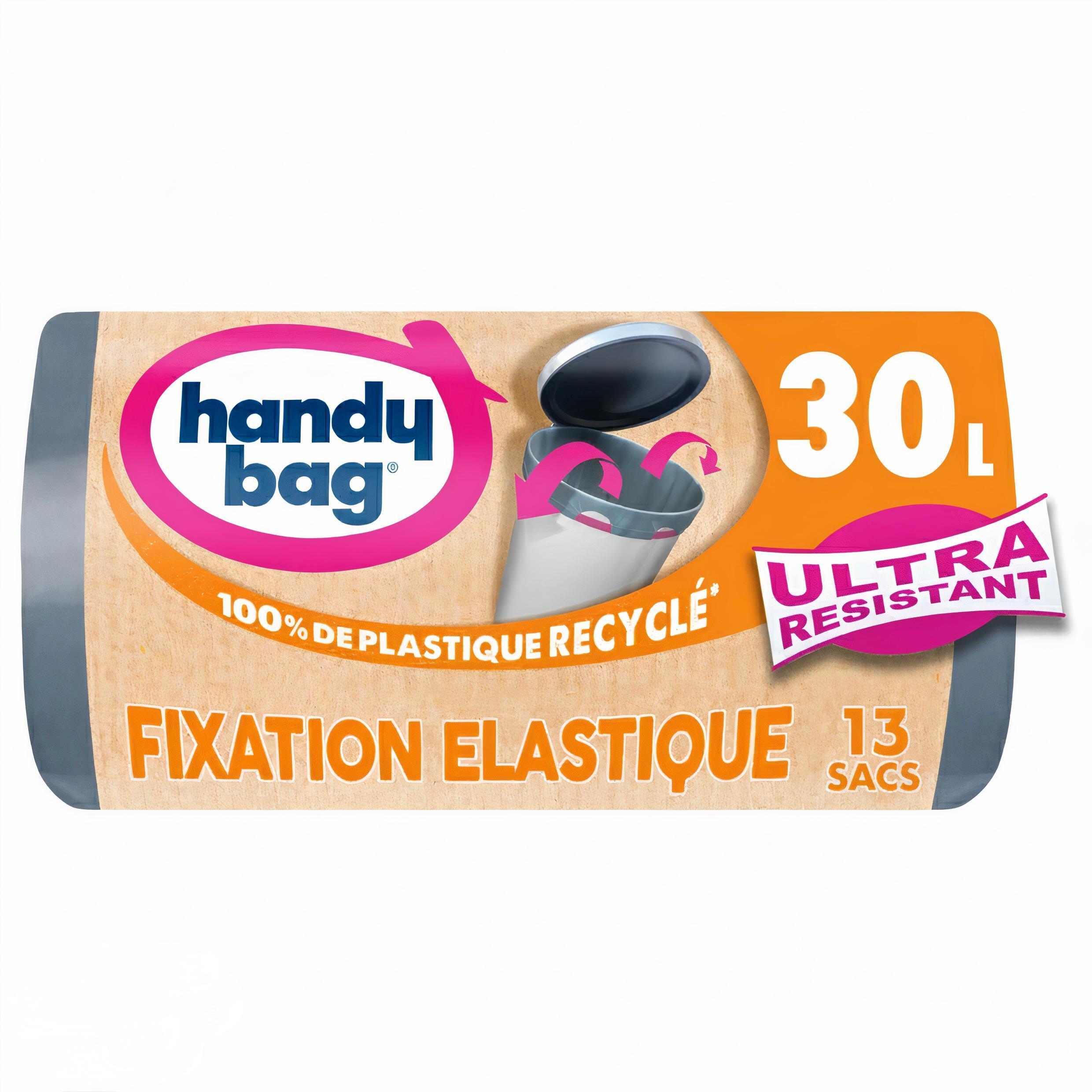 HANDY BAG Sacs poubelle 100% plastique recyclé fixation élastique 30L 13 sacs