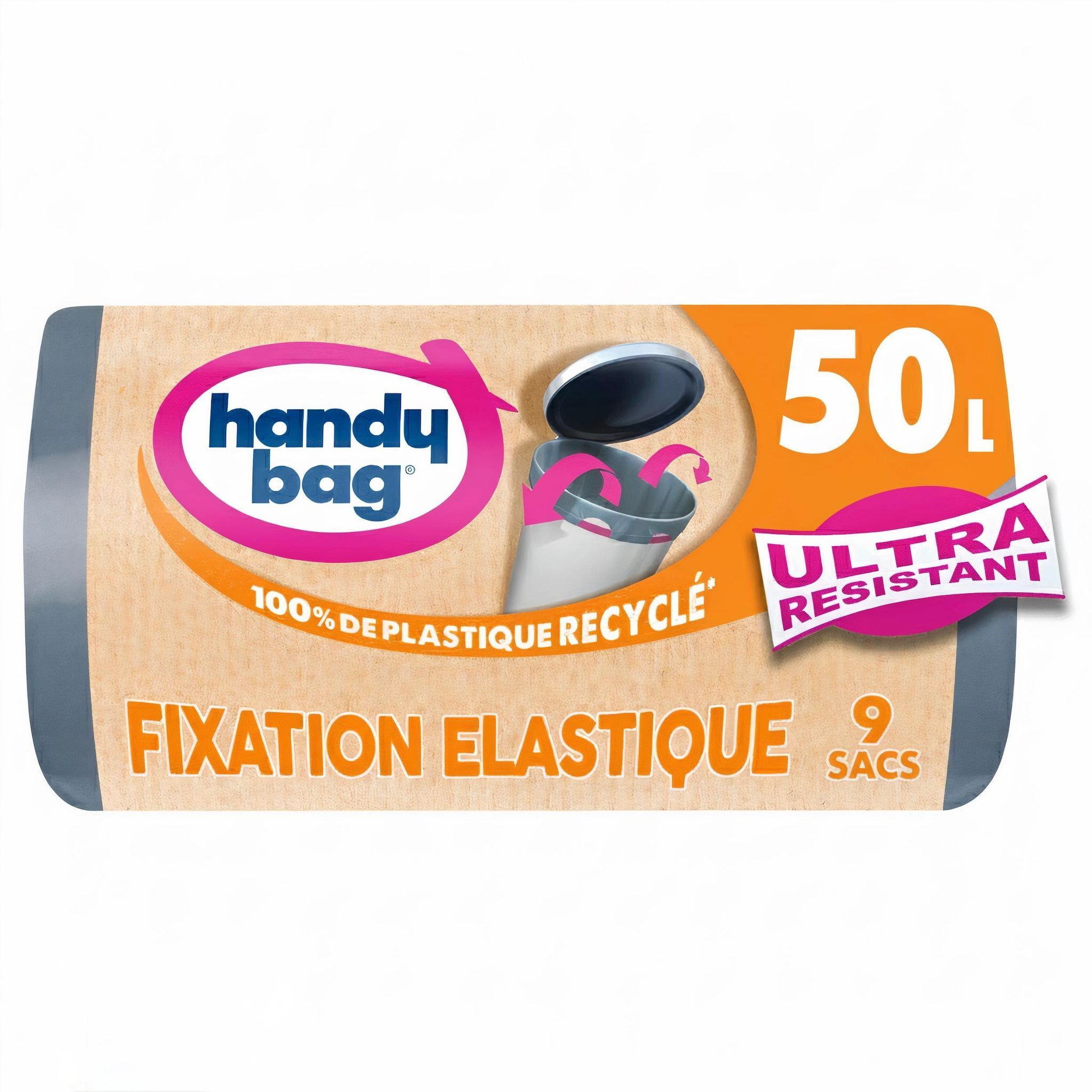 HANDY BAG Sacs poubelle fixation élastique 50l matière recyclée 9 sacs