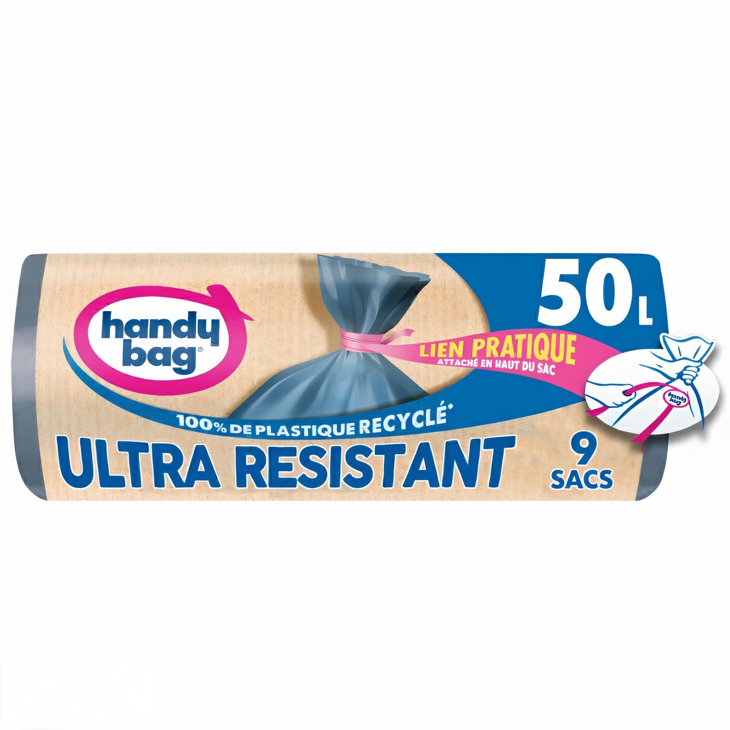 HANDY BAG Sacs poubelle ultra-résistant avec liens 50l 100% plastique recyclé 9 sacs