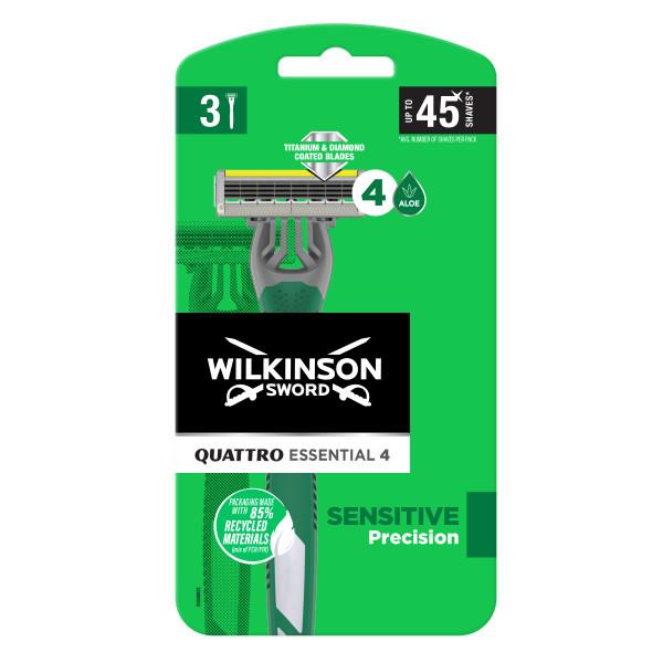 WILKINSON Quattro Essential 4 Rasoirs jetables sensitive précision 4 lames 3 rasoirs