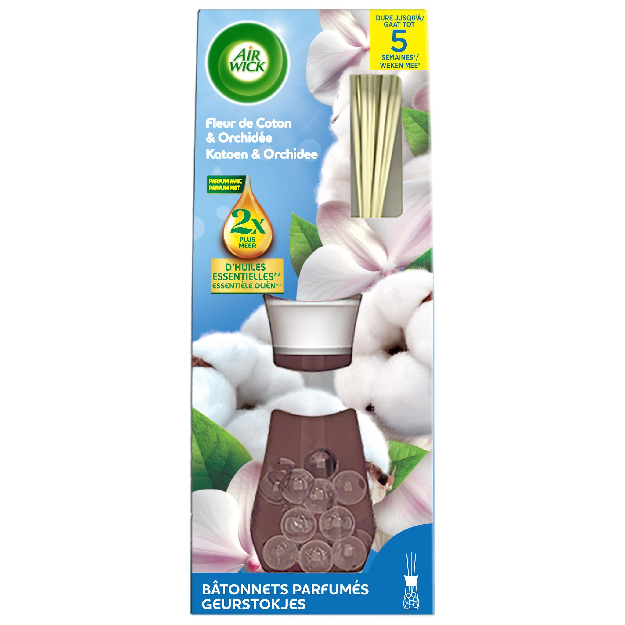 AIR WICK Bâtonnets désodorisant fleur de coton et orchidée blanche 25ml