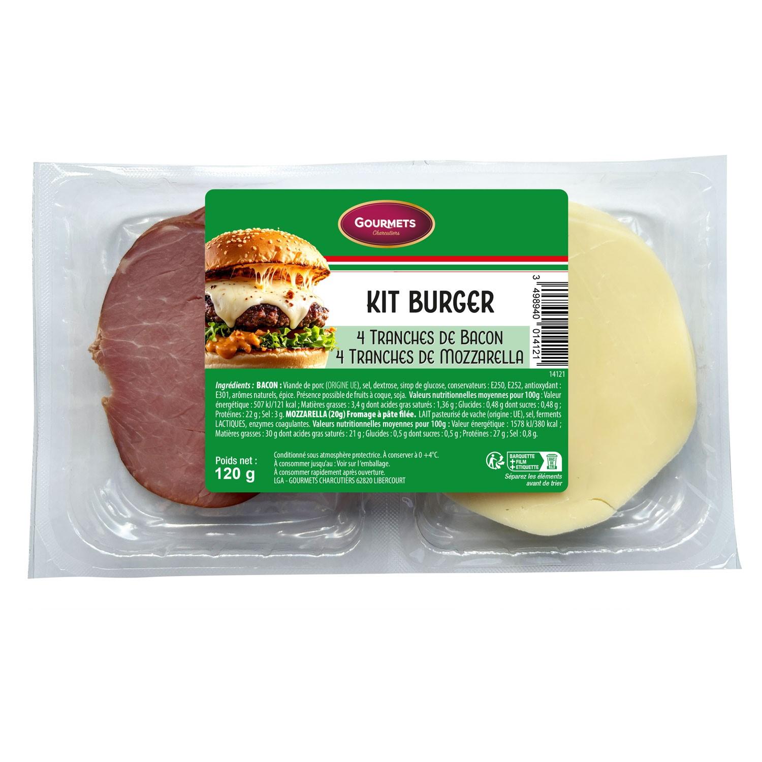 GOURMETS CHARCUTIERS Kit burger bacon et mozzarella 120g