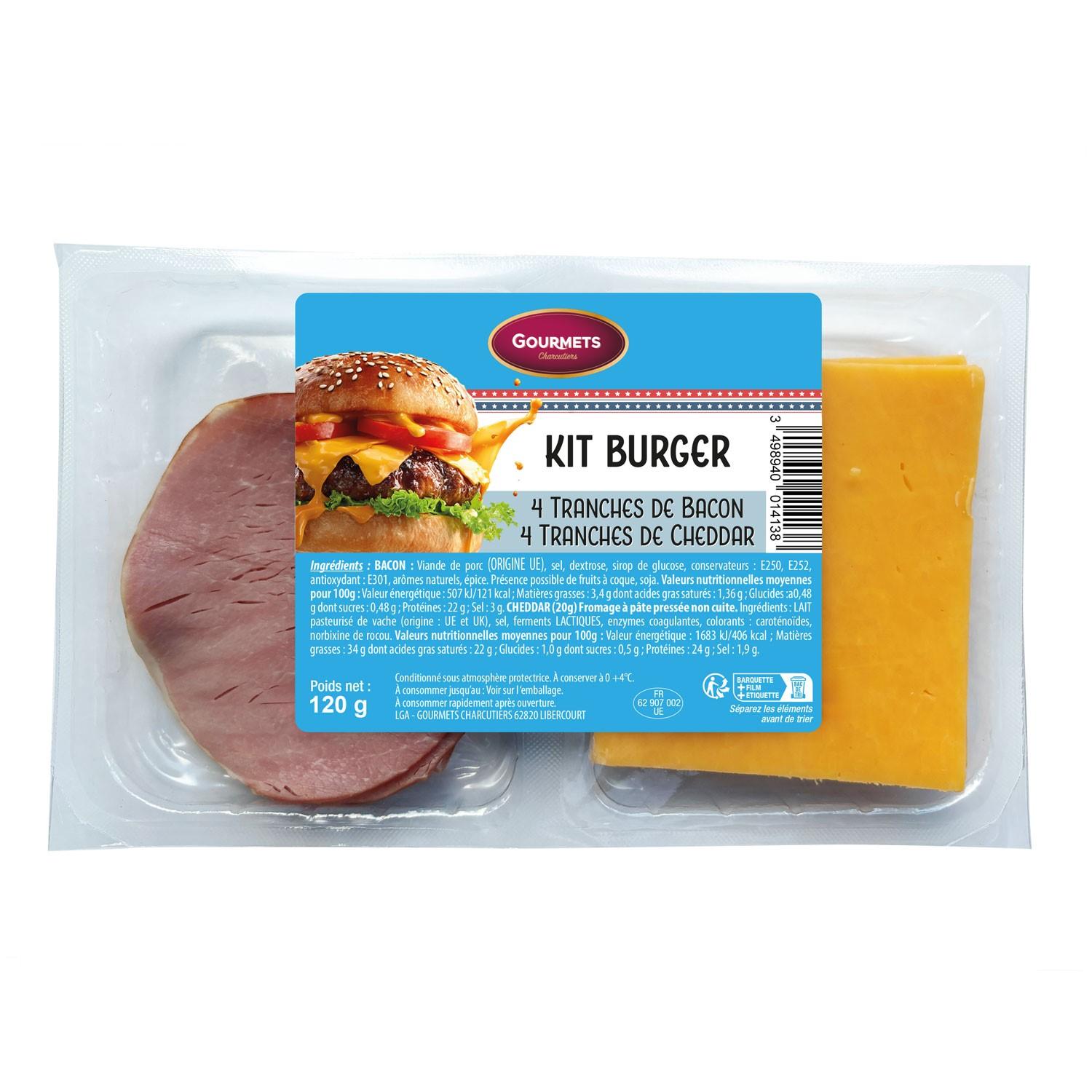 GOURMETS CHARCUTIERS Kit burger bacon et cheddar 120g